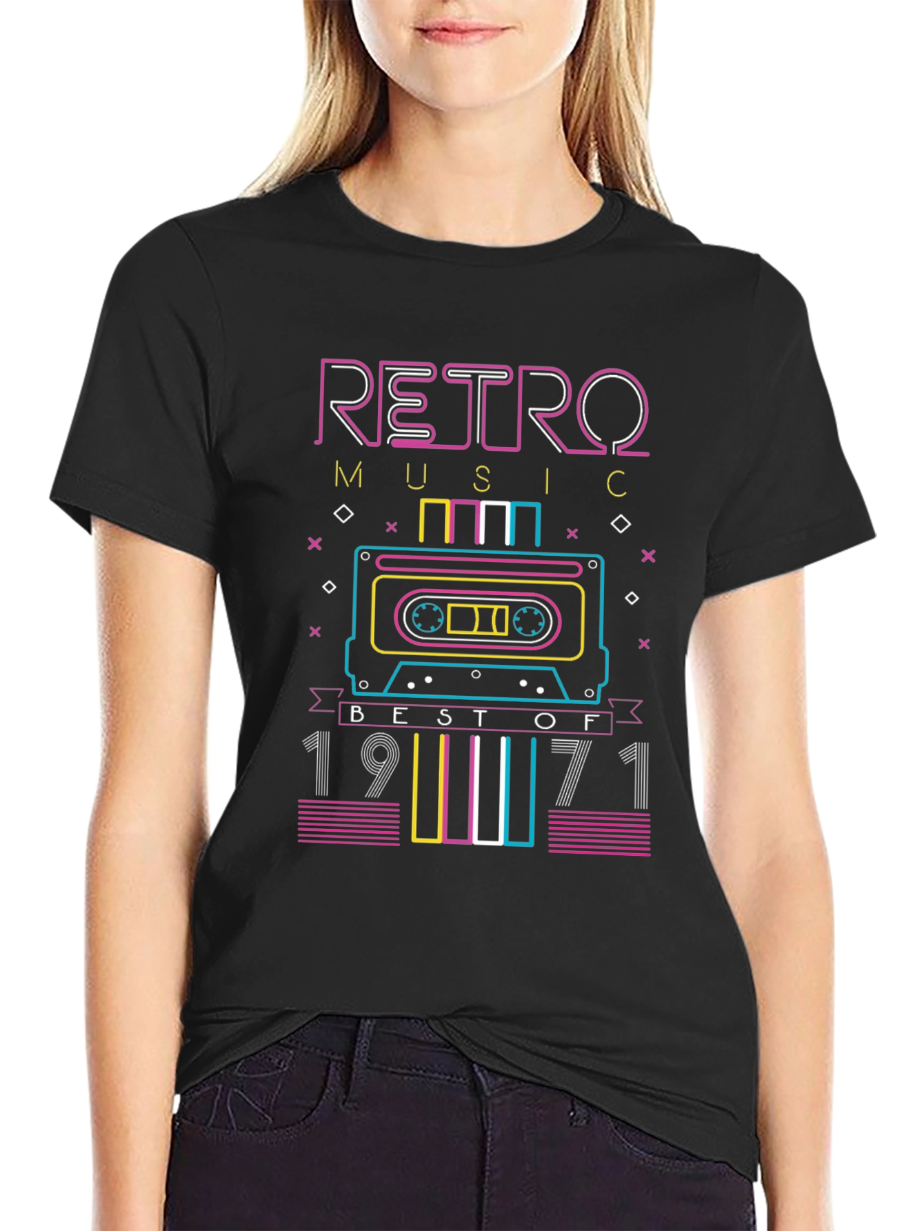 Black Retro Music 1971 Cassette Tape Graphic T-Shirt view 2