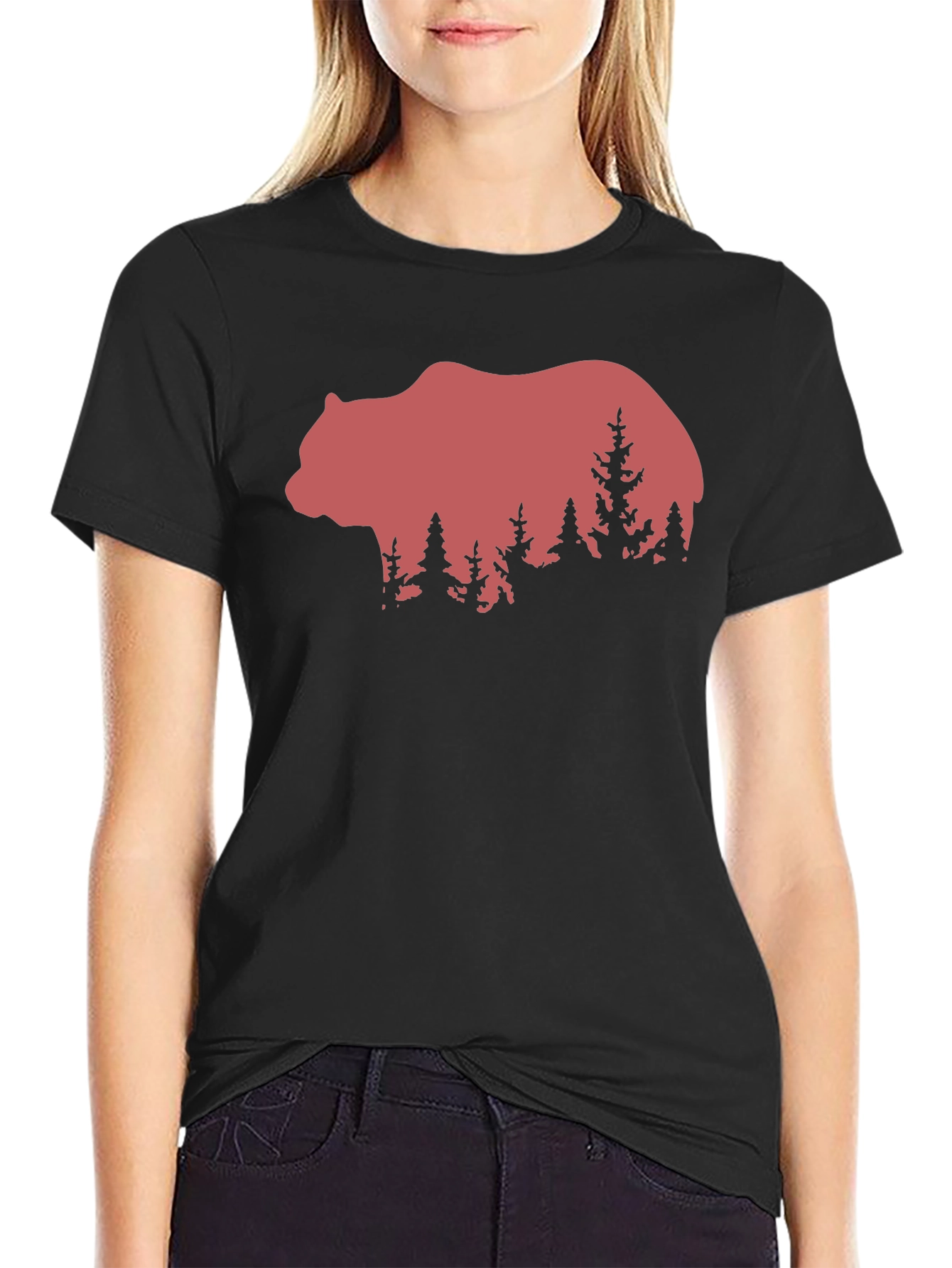 Black Bear & Forest Graphic Tee - Nature Lover's Shirt view 2