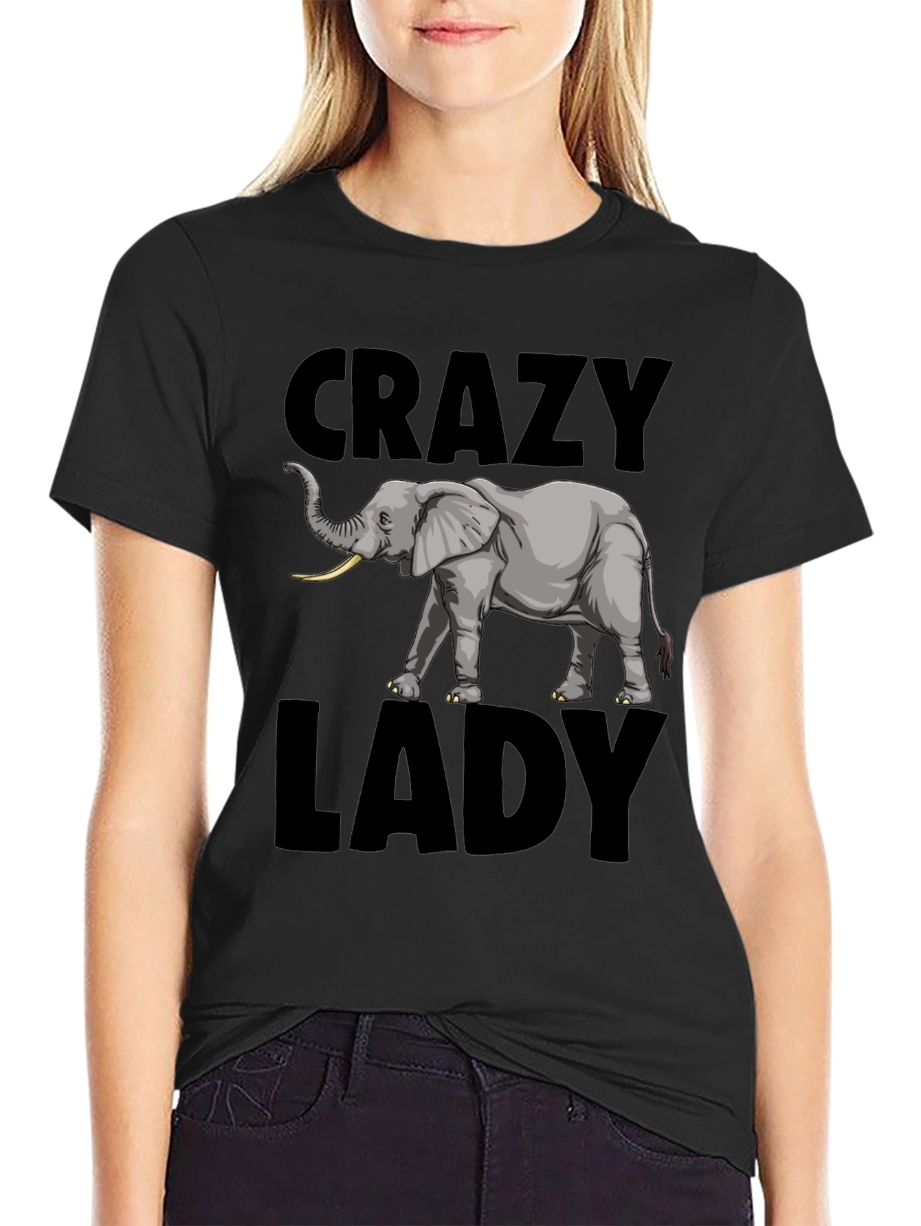 Black Crazy Elephant Lady Graphic Tee - Black view 2