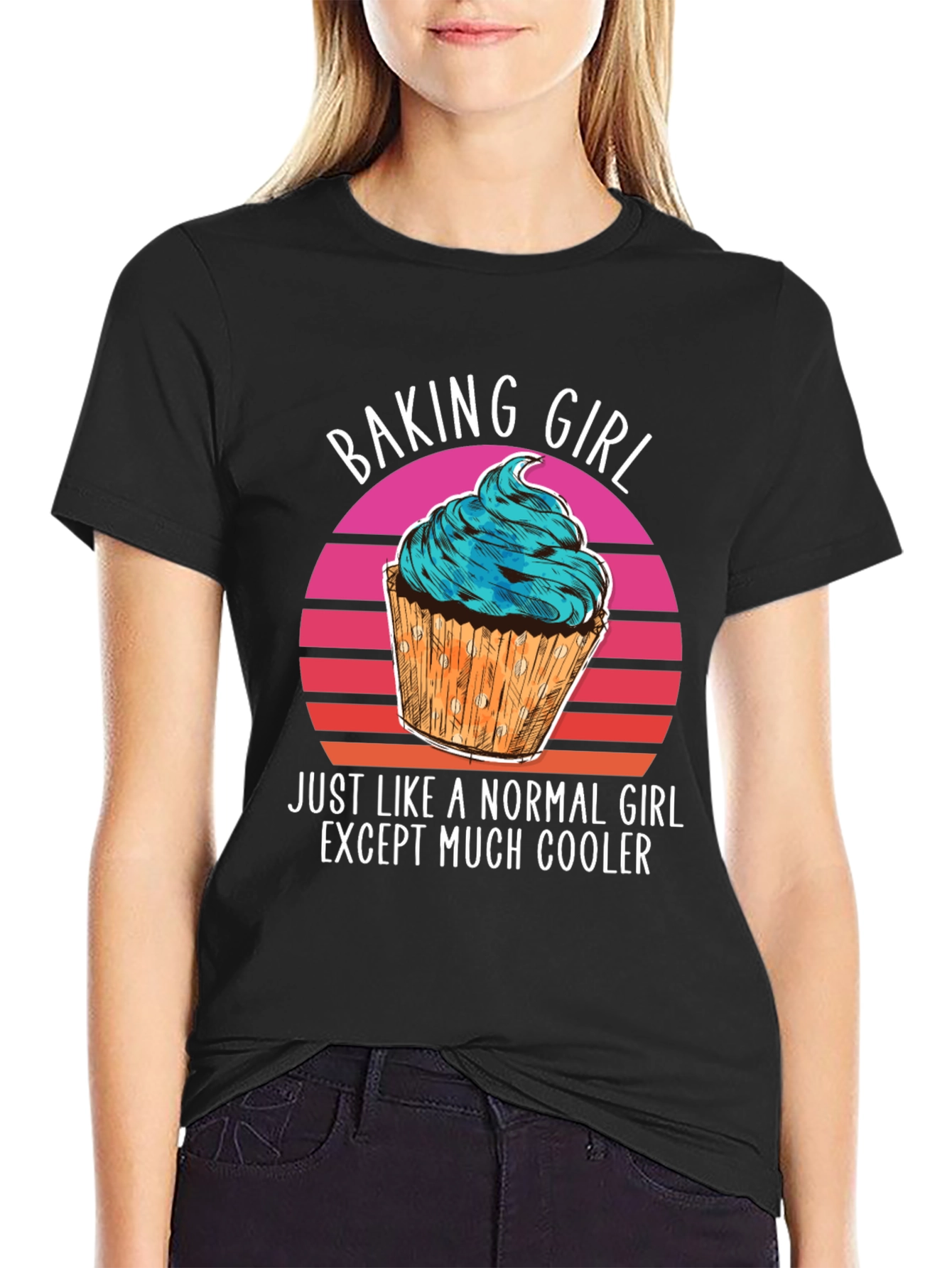 Black Baking Girl T-Shirt - Cool Cupcake Design view 2