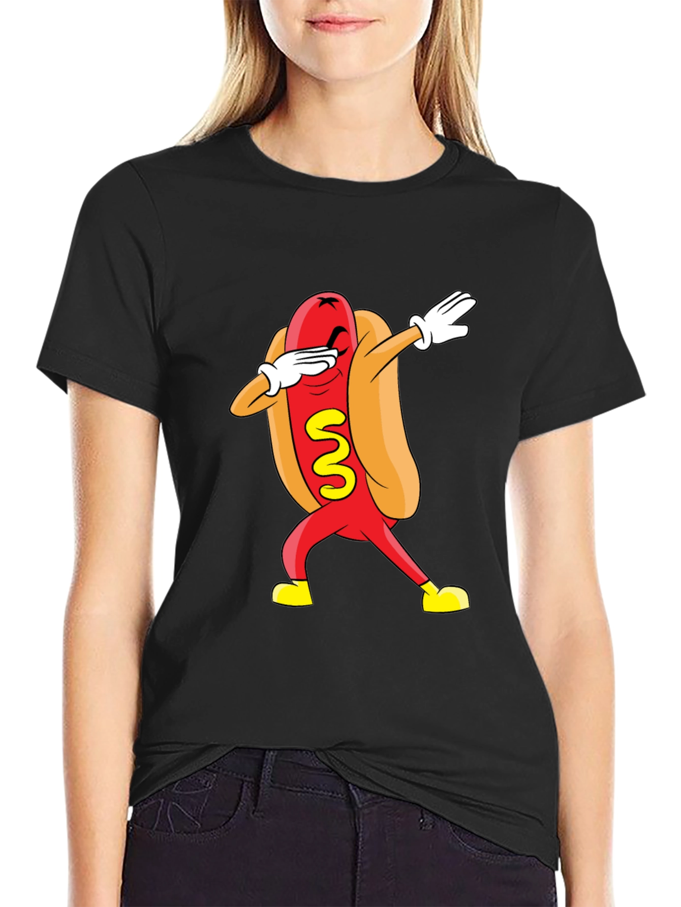 Black Funny Dabbing Hot Dog Graphic T-Shirt - Black view 2