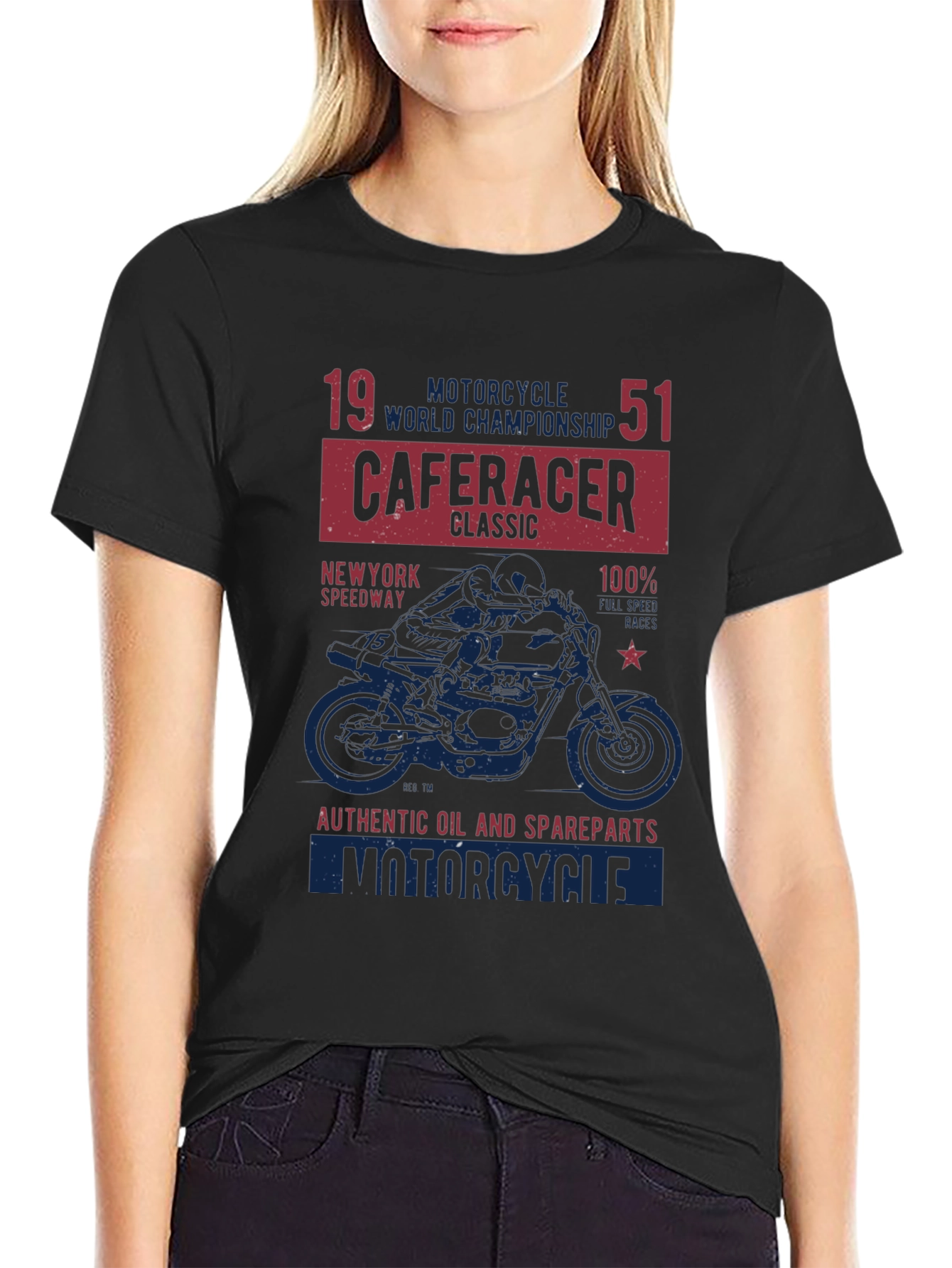 Black Cafe Racer Motorcycle Graphic T-Shirt view 2