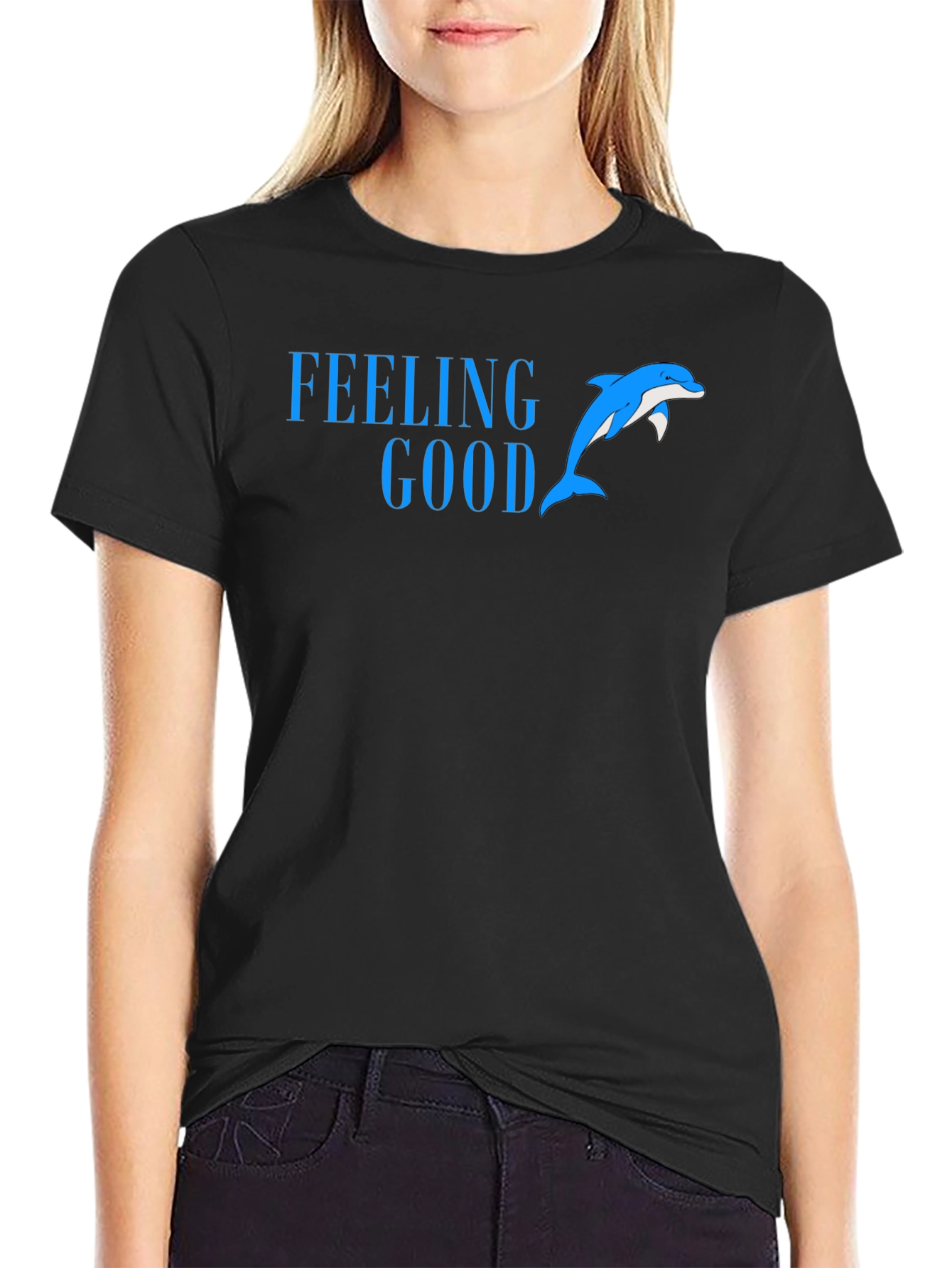 Black Feeling Good Dolphin Tee - Black Cotton Blend view 2