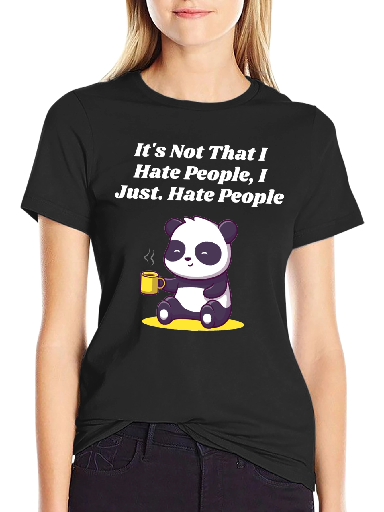 Black Hate People Panda Graphic Tee - Funny, Soft Cotton view 2