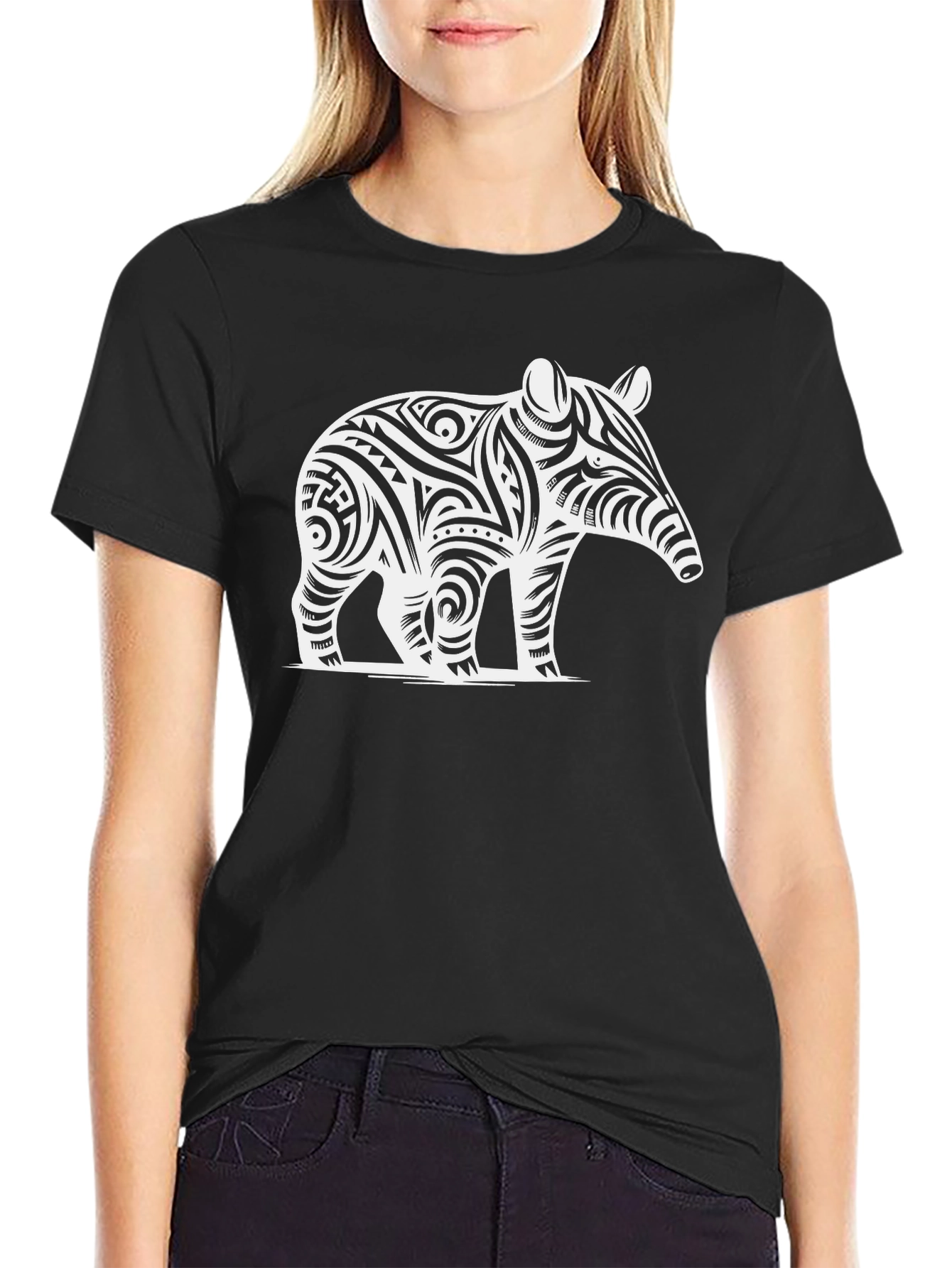 Black Tribal Tapir Black T-Shirt view 2