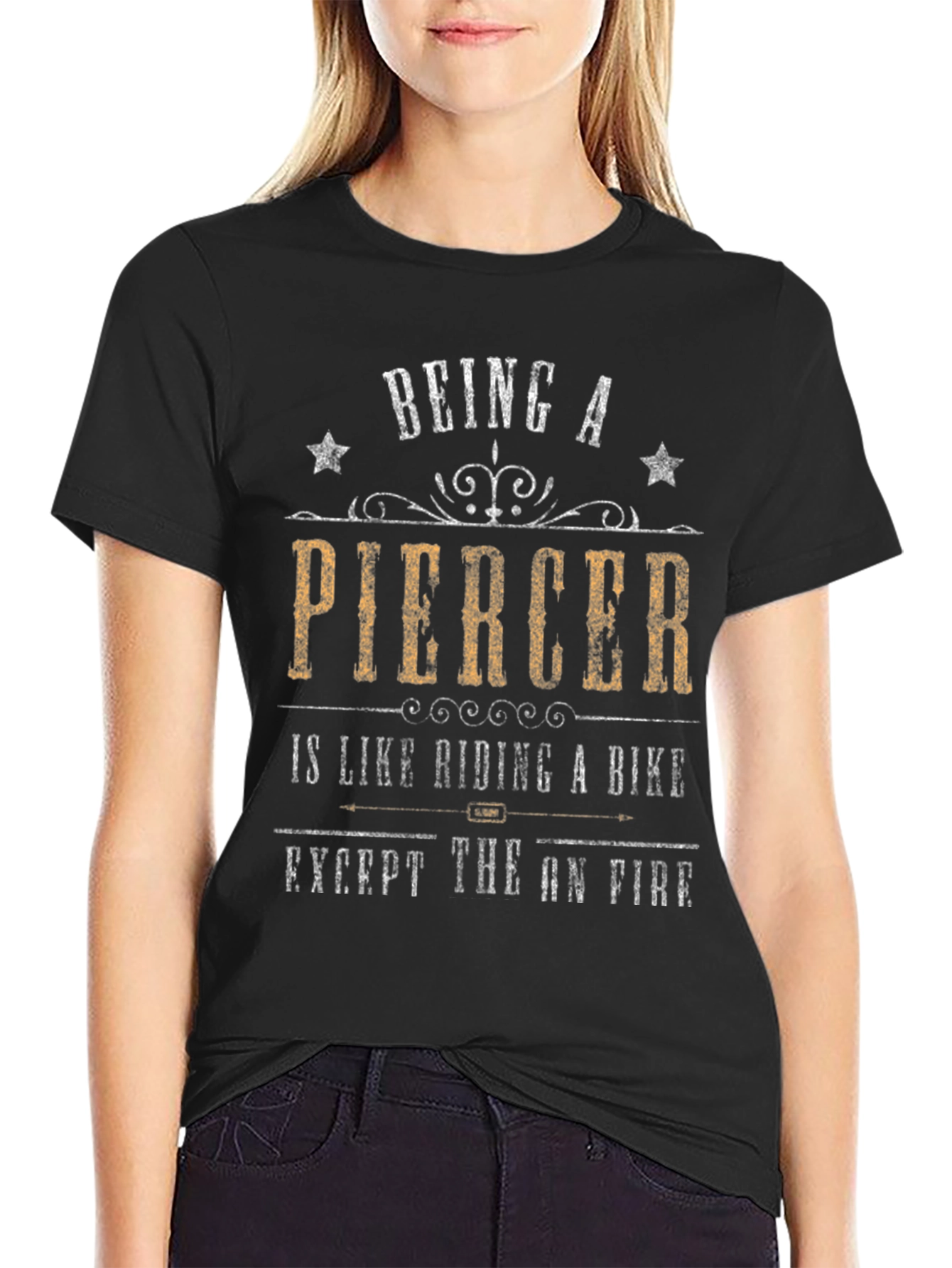 Black Being a Piercer T-Shirt - Funny Graphic Tee view 2