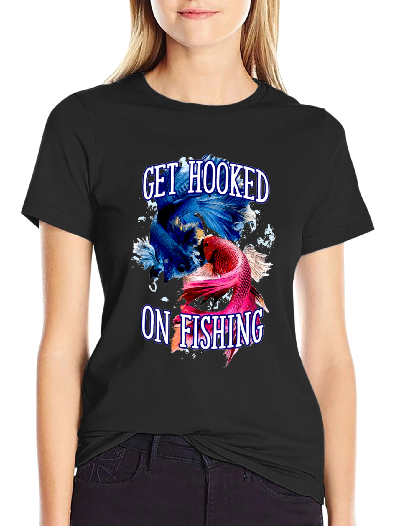 Black Get Hooked On Fishing T-Shirt view 2