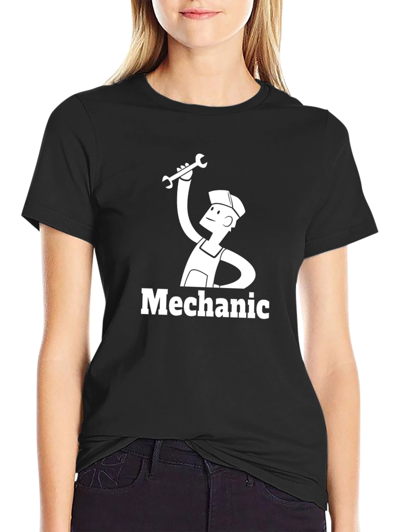 Black Mechanic Cartoon Graphic T-Shirt view 2