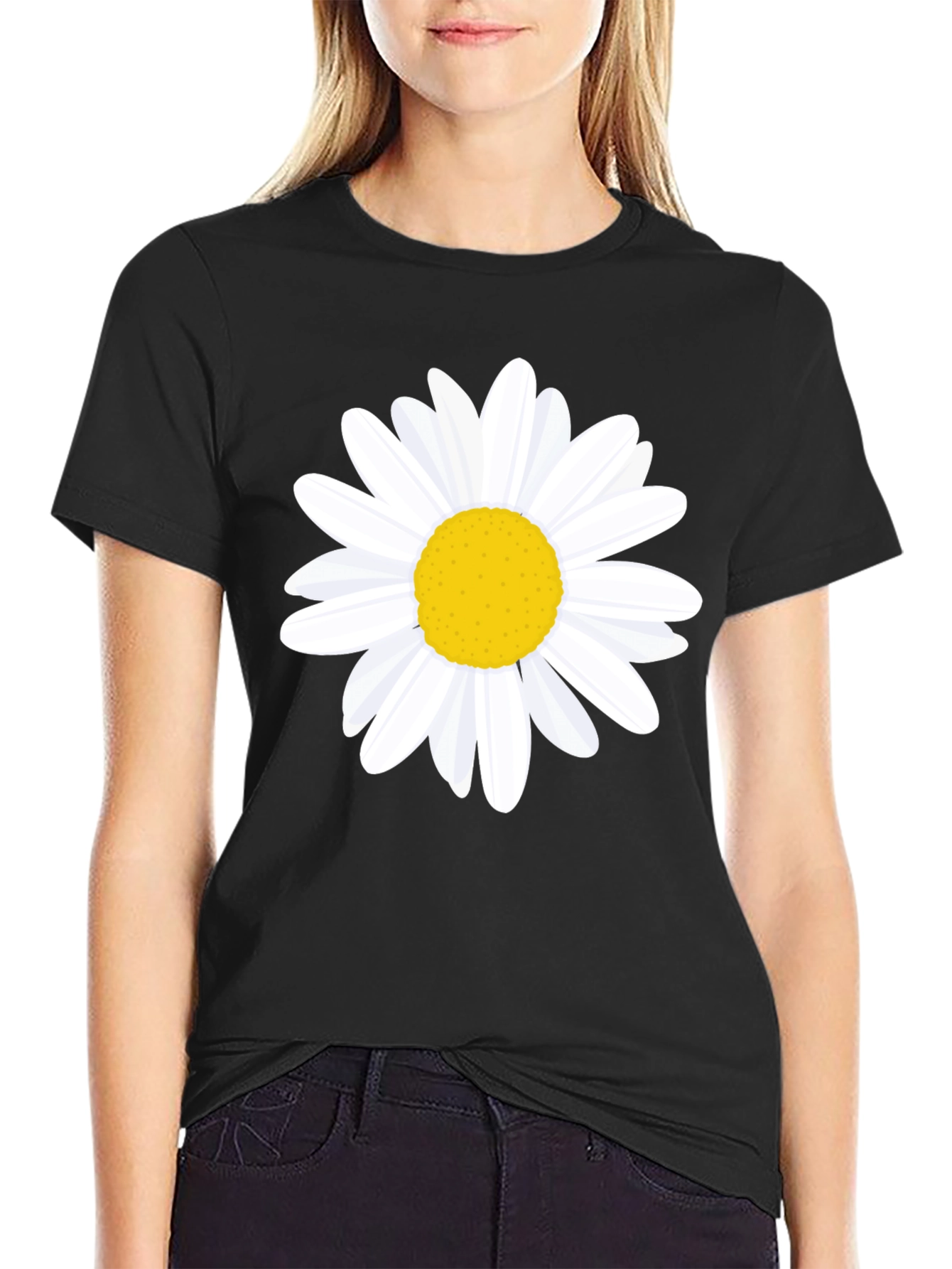 Black Daisy Graphic Tee - Black Cotton T-Shirt view 2