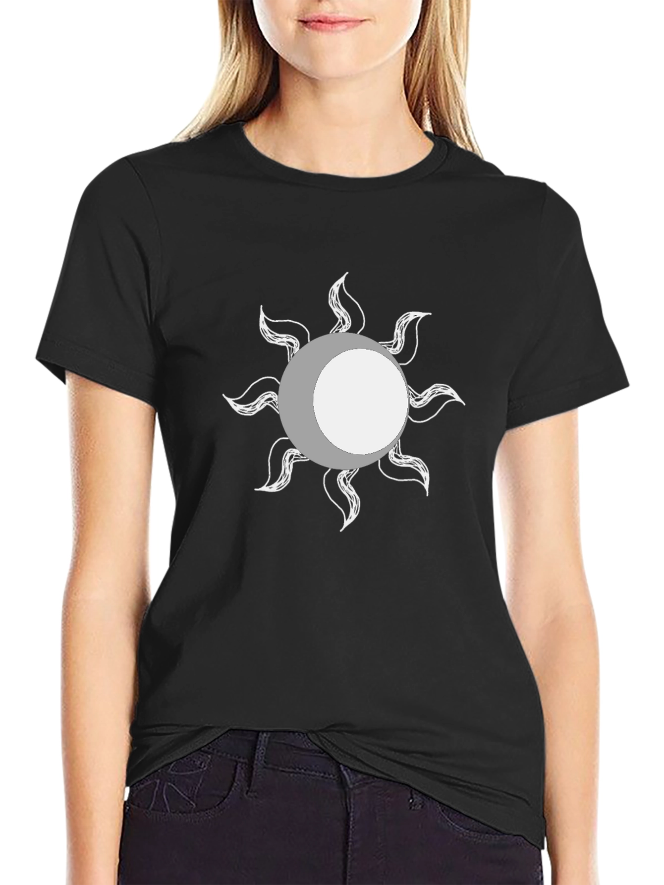Black Men's Black T-Shirt with Moon & Sun Graphic view 2
