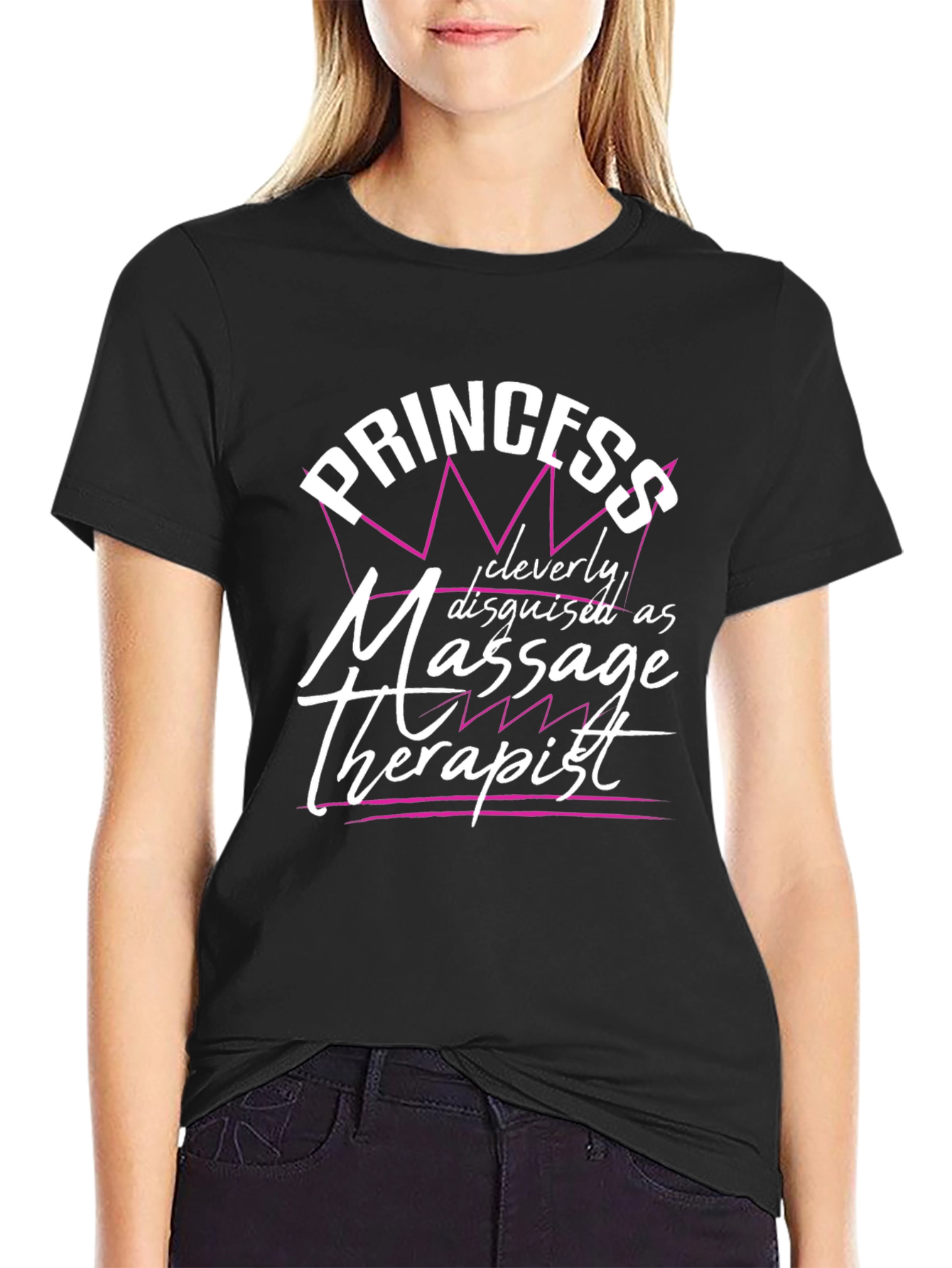 Black Princess Massage Therapist Black T-Shirt view 2