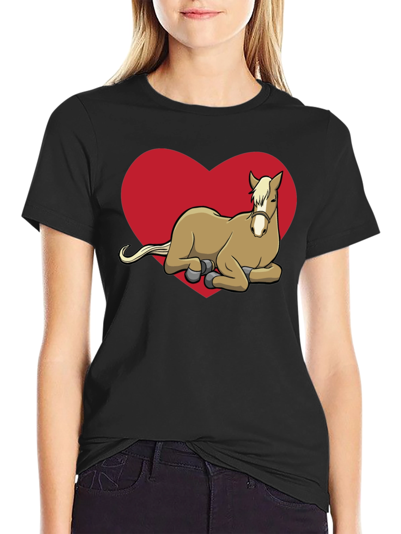 Black Horse Lover T-Shirt - Cute Horse in Heart view 2