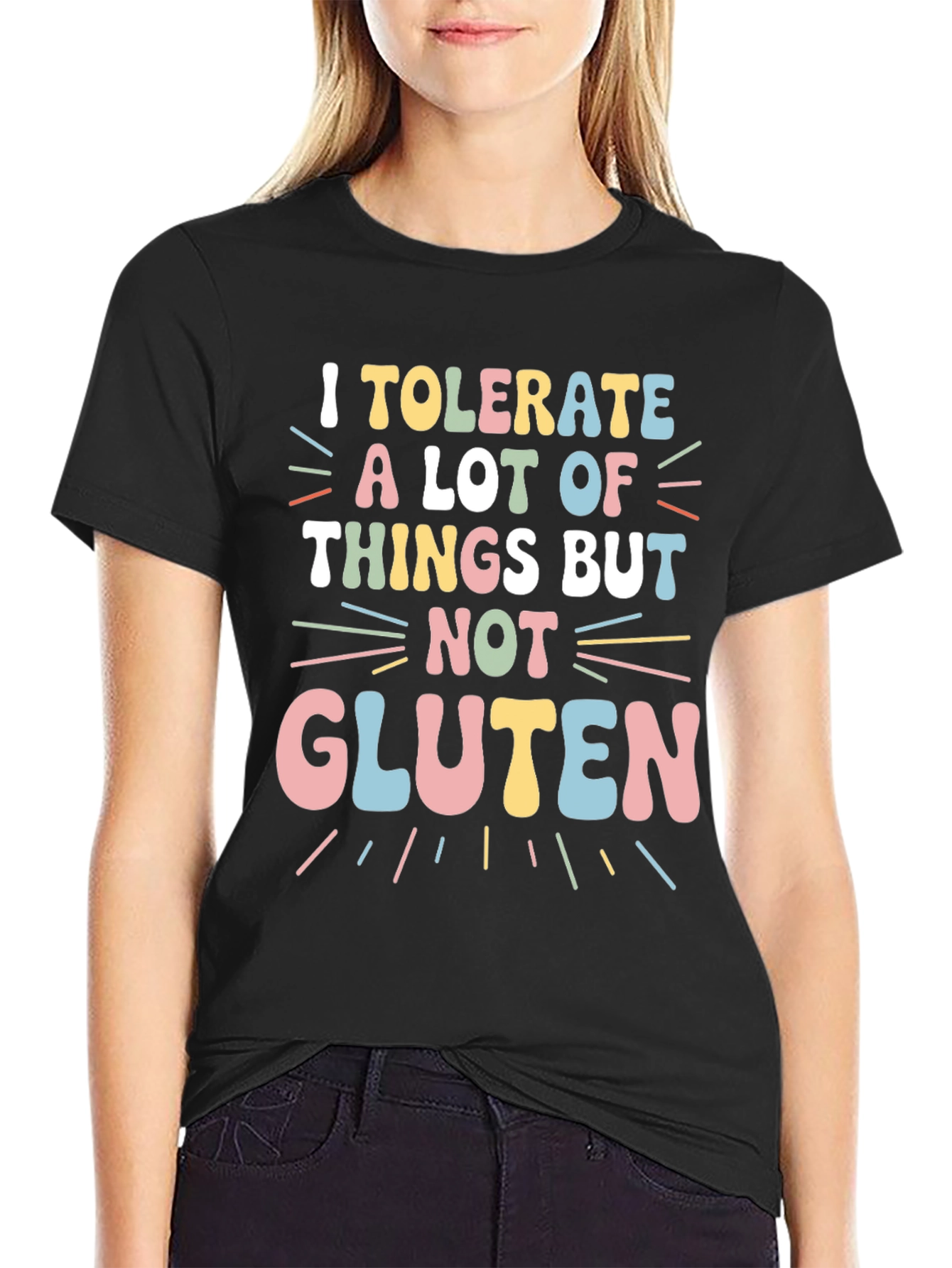 Black I Tolerate a Lot But Not Gluten T-Shirt view 2