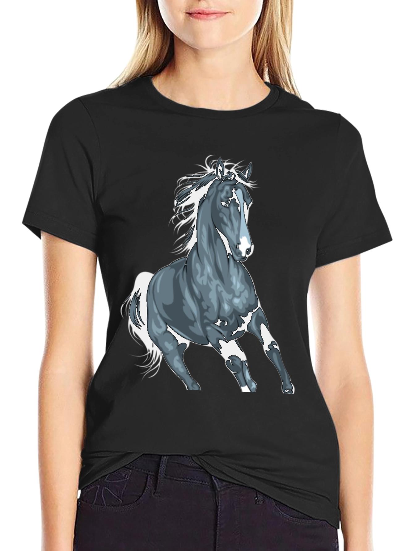 Black Horse Graphic T-Shirt - Black Cotton Tee view 2