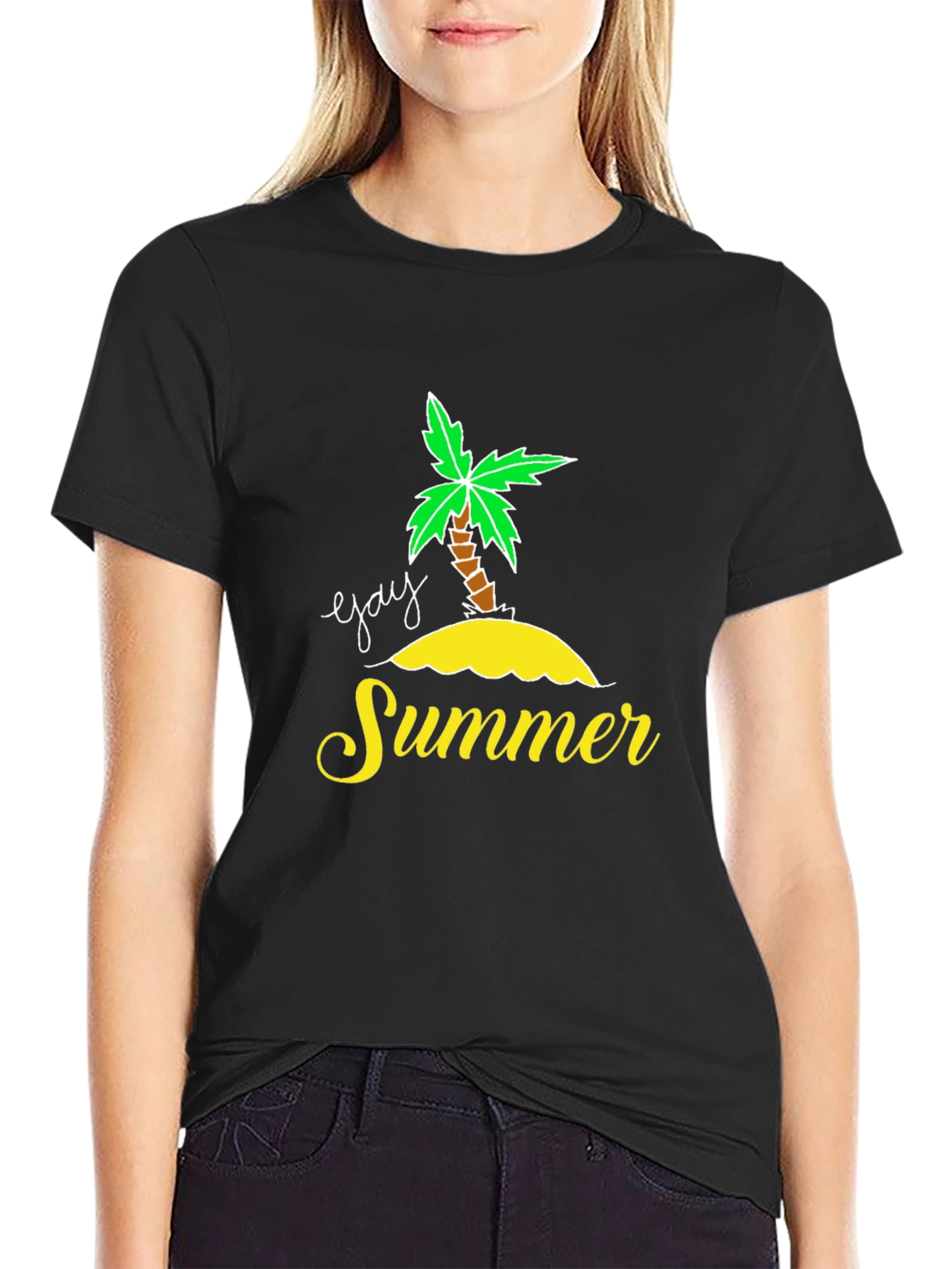 Black Gay Summer Palm Tree Graphic Tee - Black Cotton Blend view 2