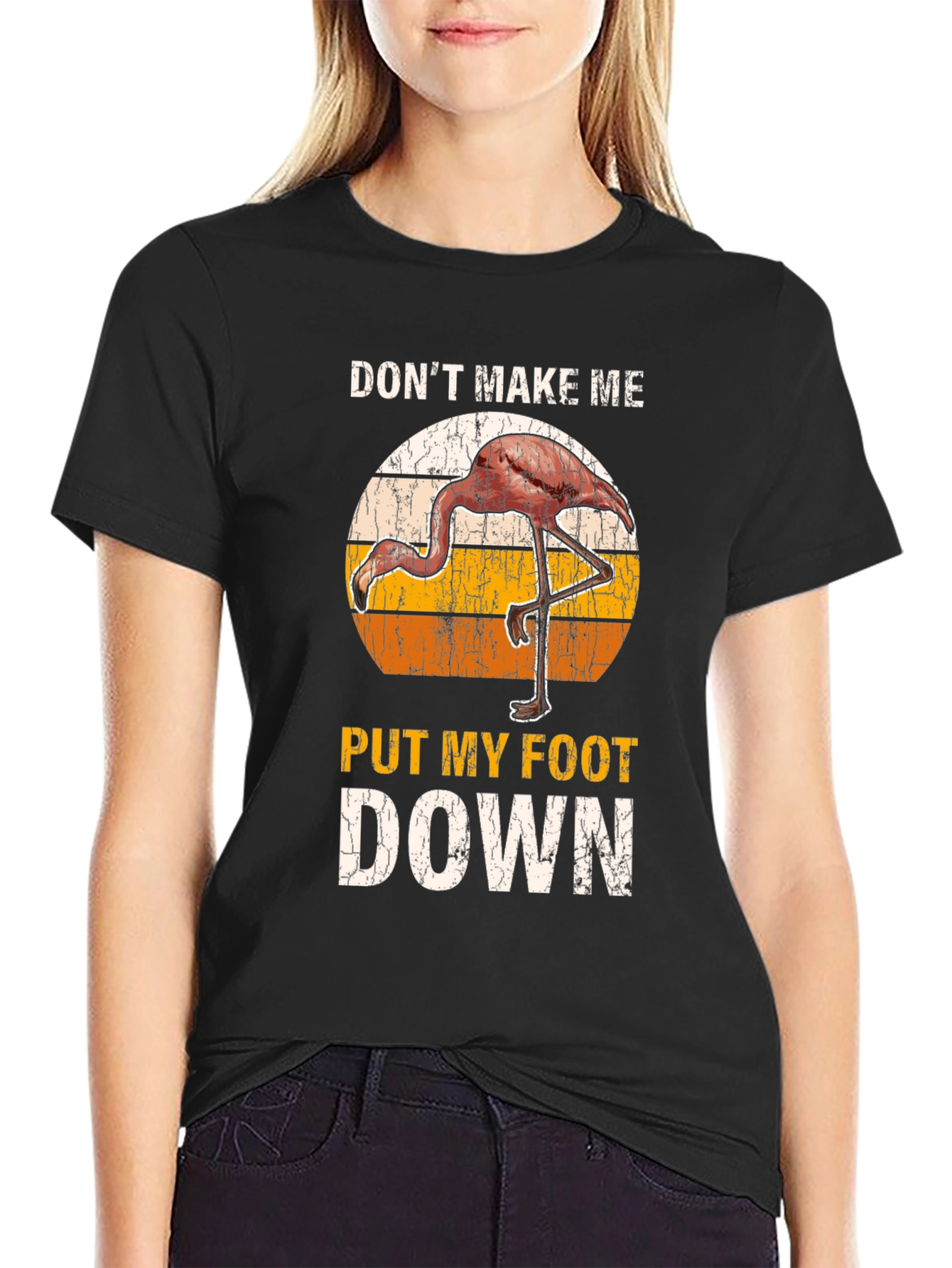Black Don't Make Me Put My Foot Down Flamingo Graphic Tee view 2