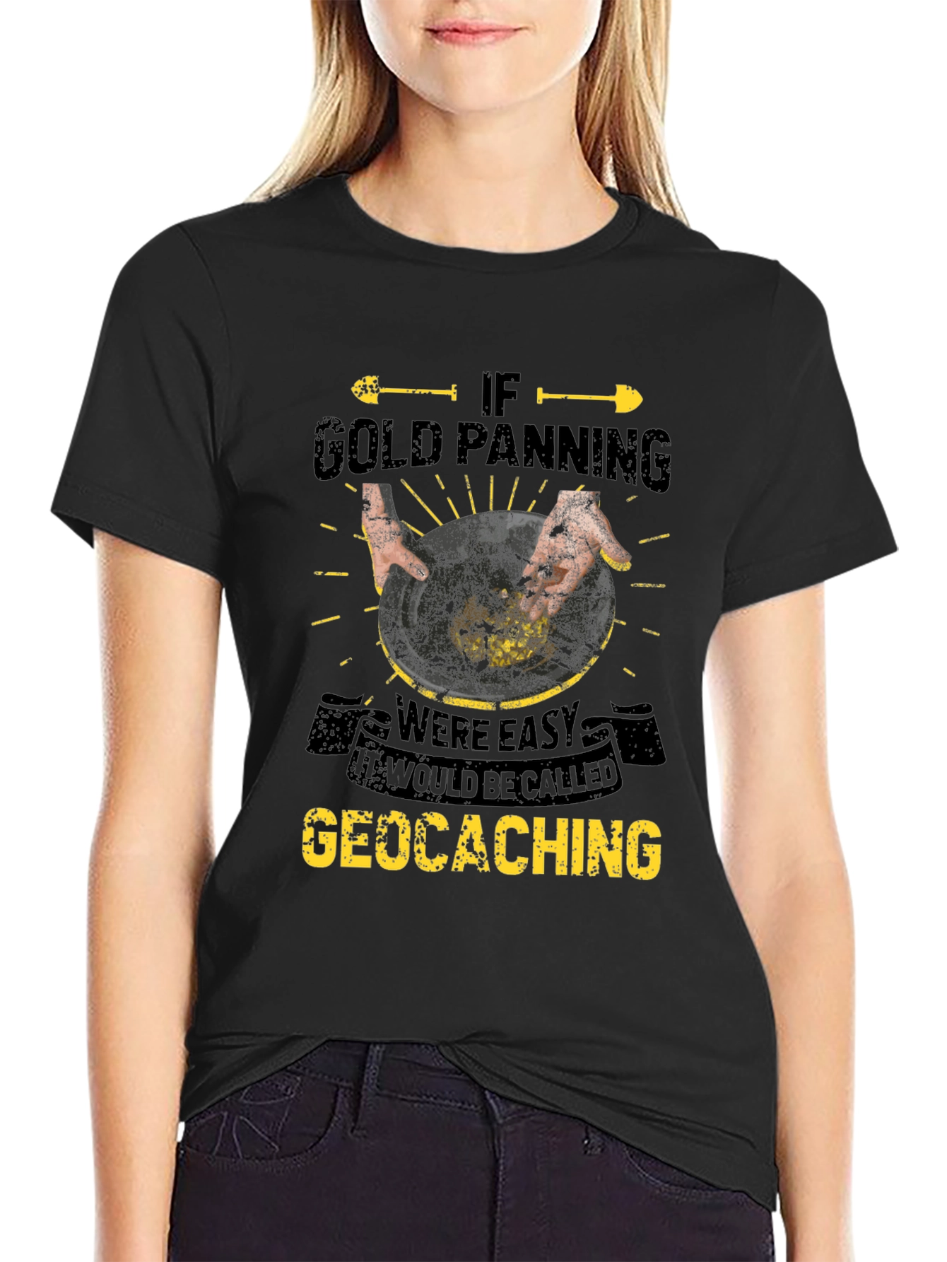 Black Gold Panning Geocaching Graphic Tee view 2