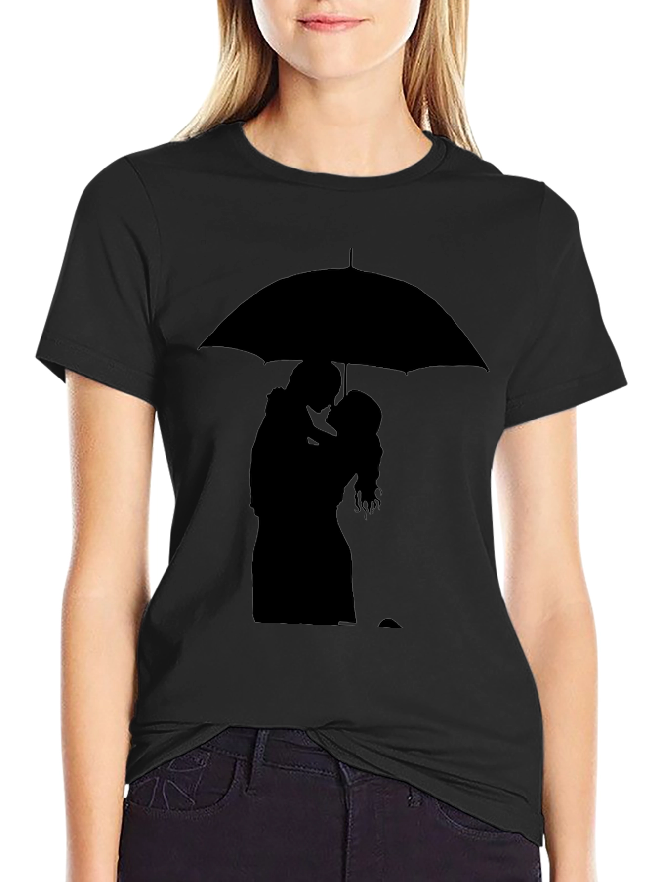 Black Romantic Silhouette T-Shirt - Under the Umbrella view 2