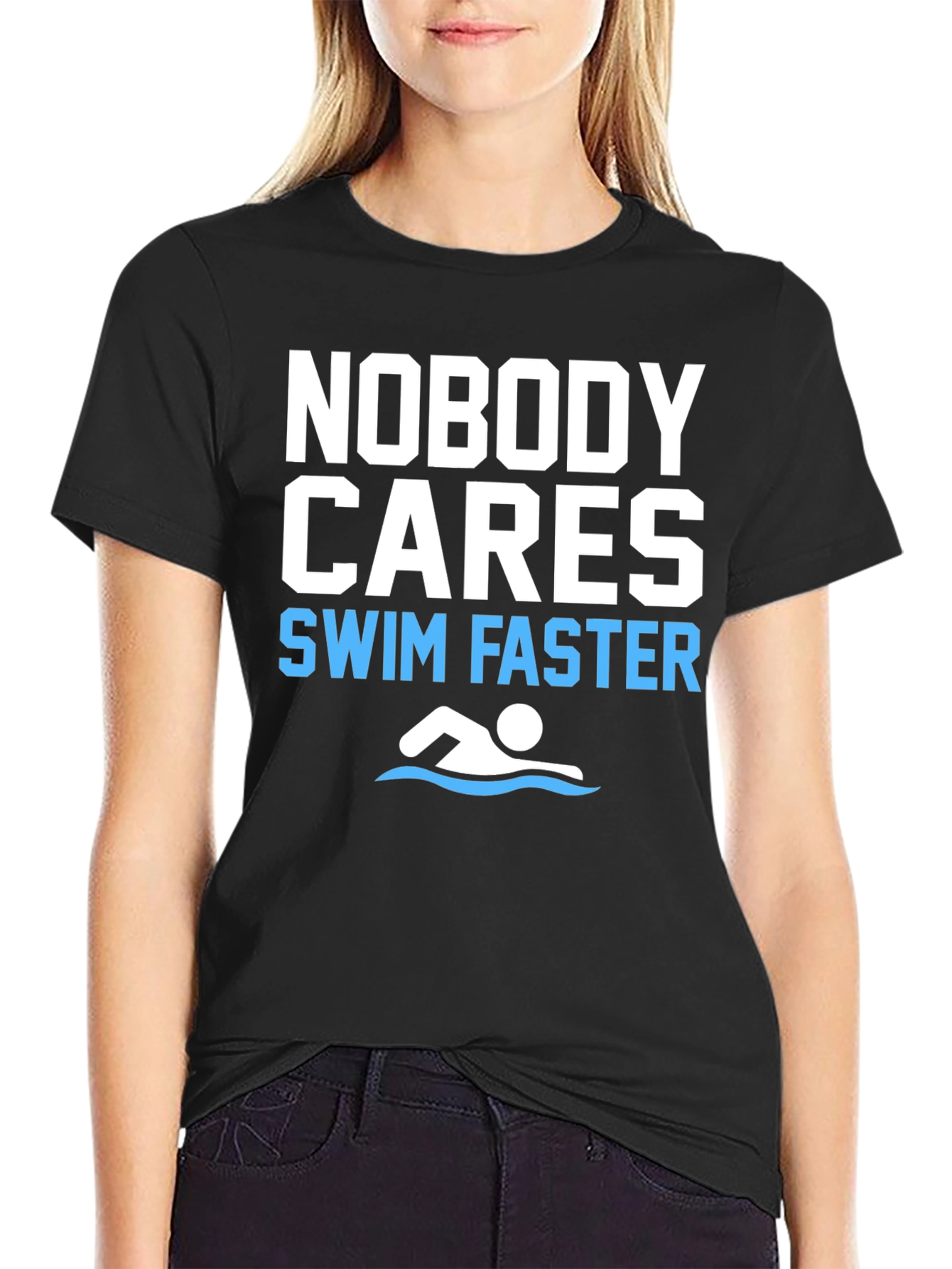 Black Funny Swim Faster Graphic T-Shirt view 2