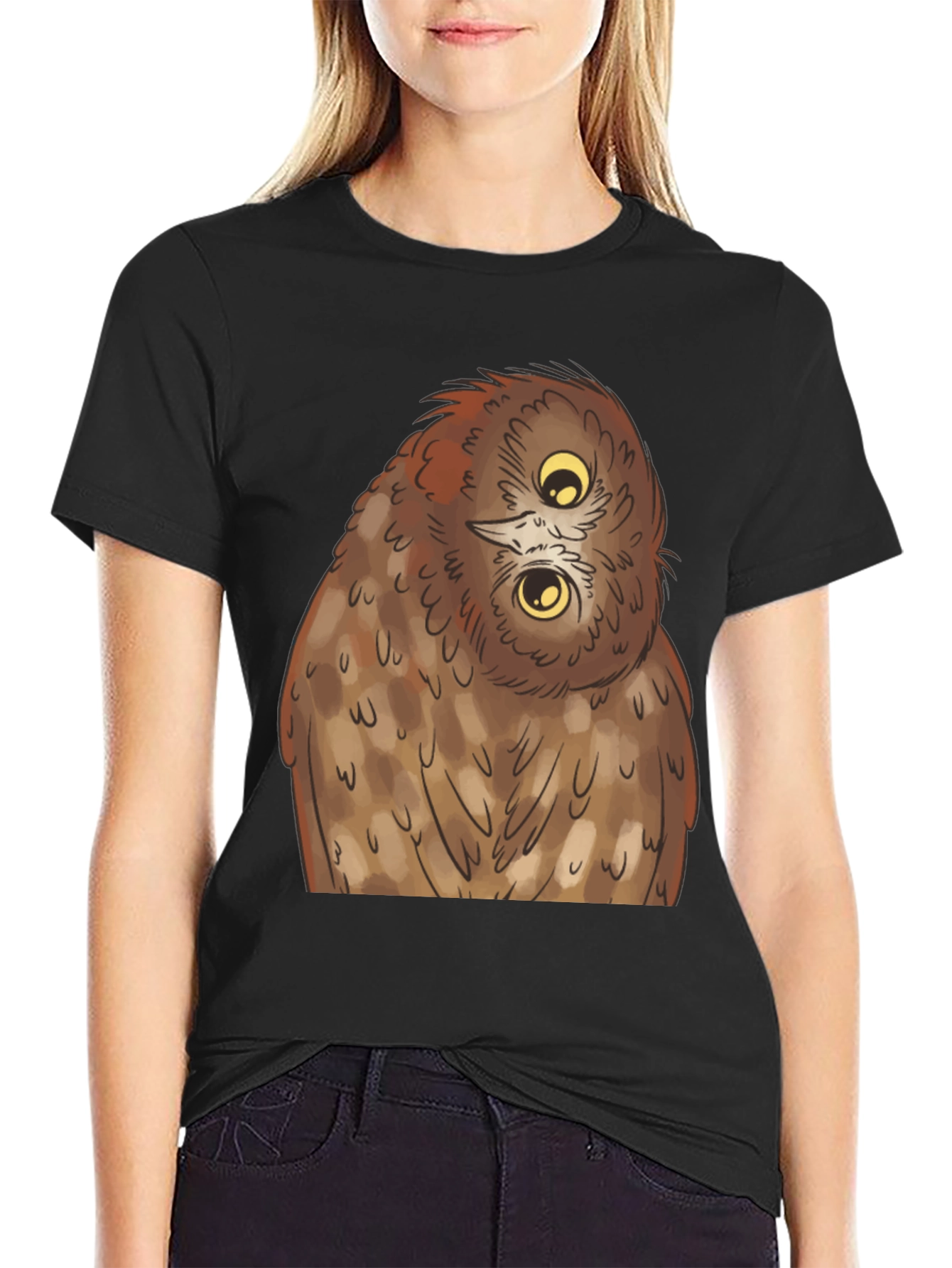 Black Owl Graphic Tee - Quirky Black T-Shirt view 2