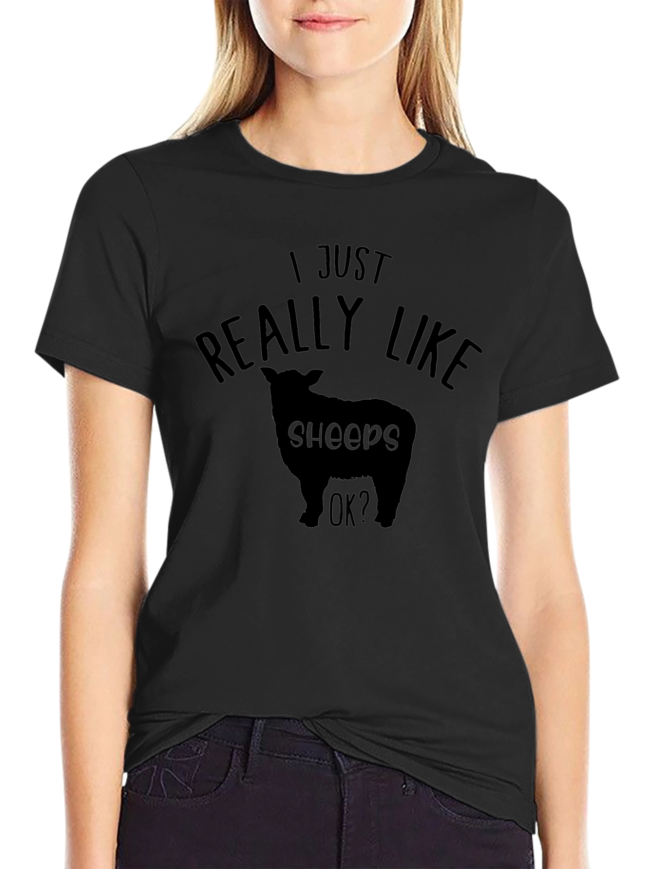 Black I Just Really Like Sheeps T-Shirt - Black Crew Neck Tee view 2