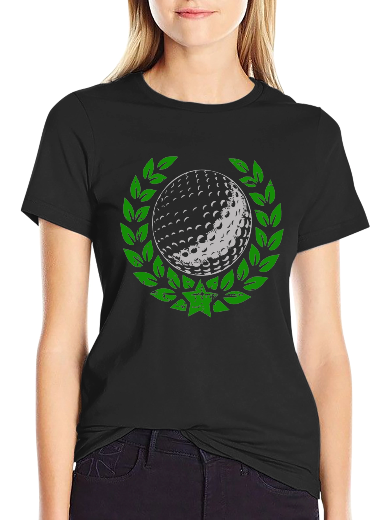 Black Golf Ball Laurel Wreath Graphic T-Shirt view 2