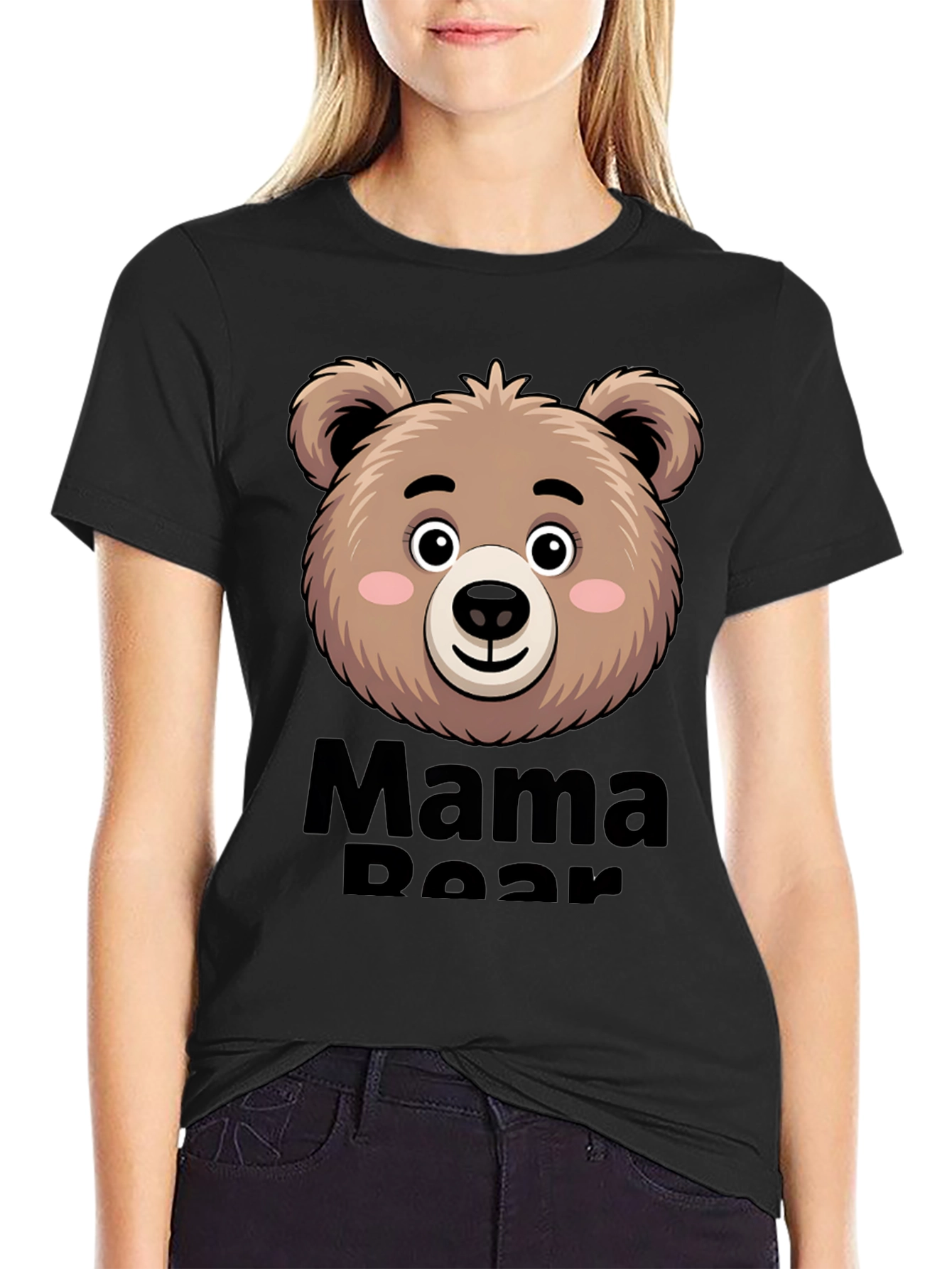 Black Mama Bear T-Shirt Cute Bear Face view 2