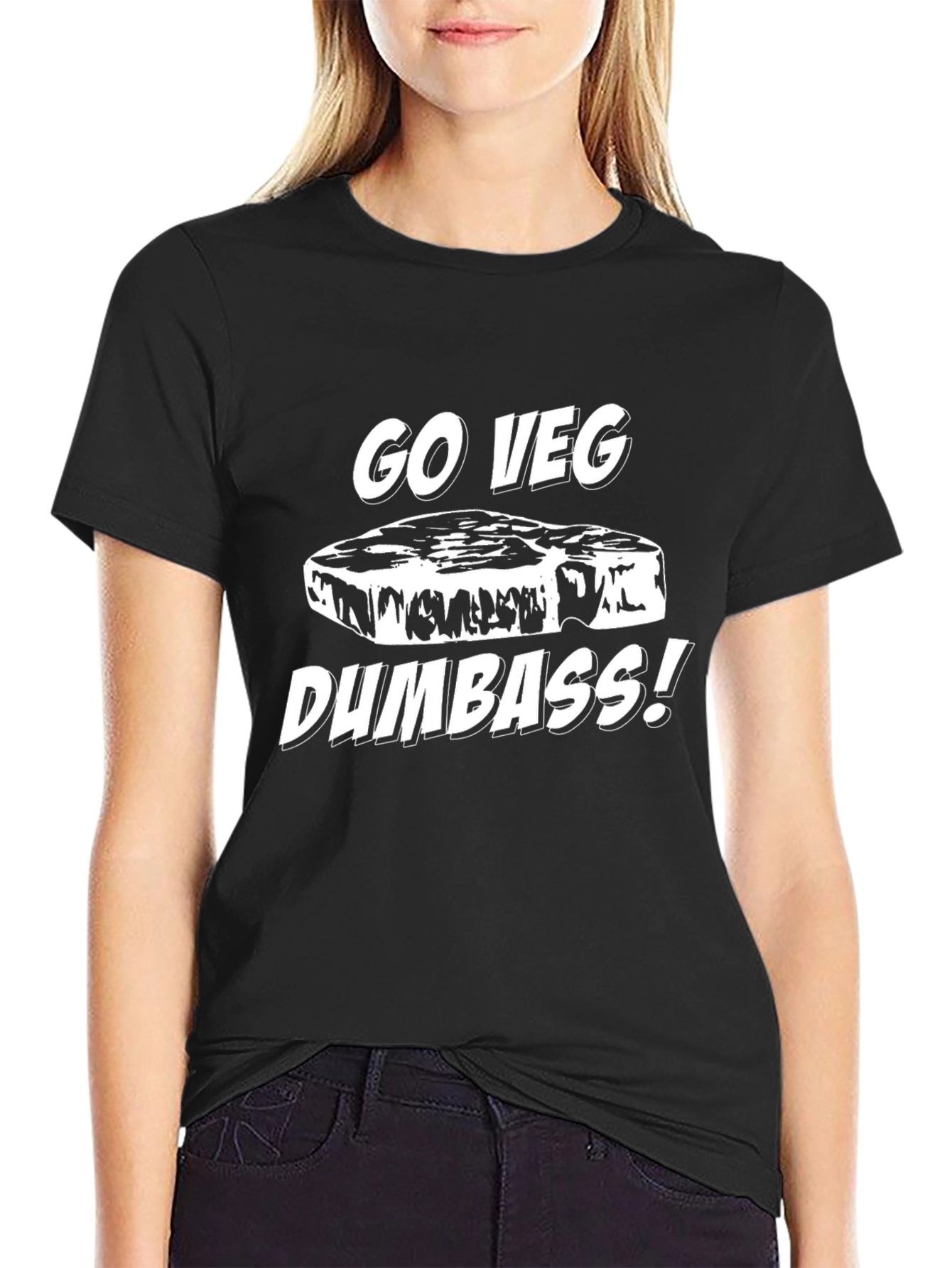 Black Go Veg Dumbass T-Shirt - Vegan Humor Tee view 2