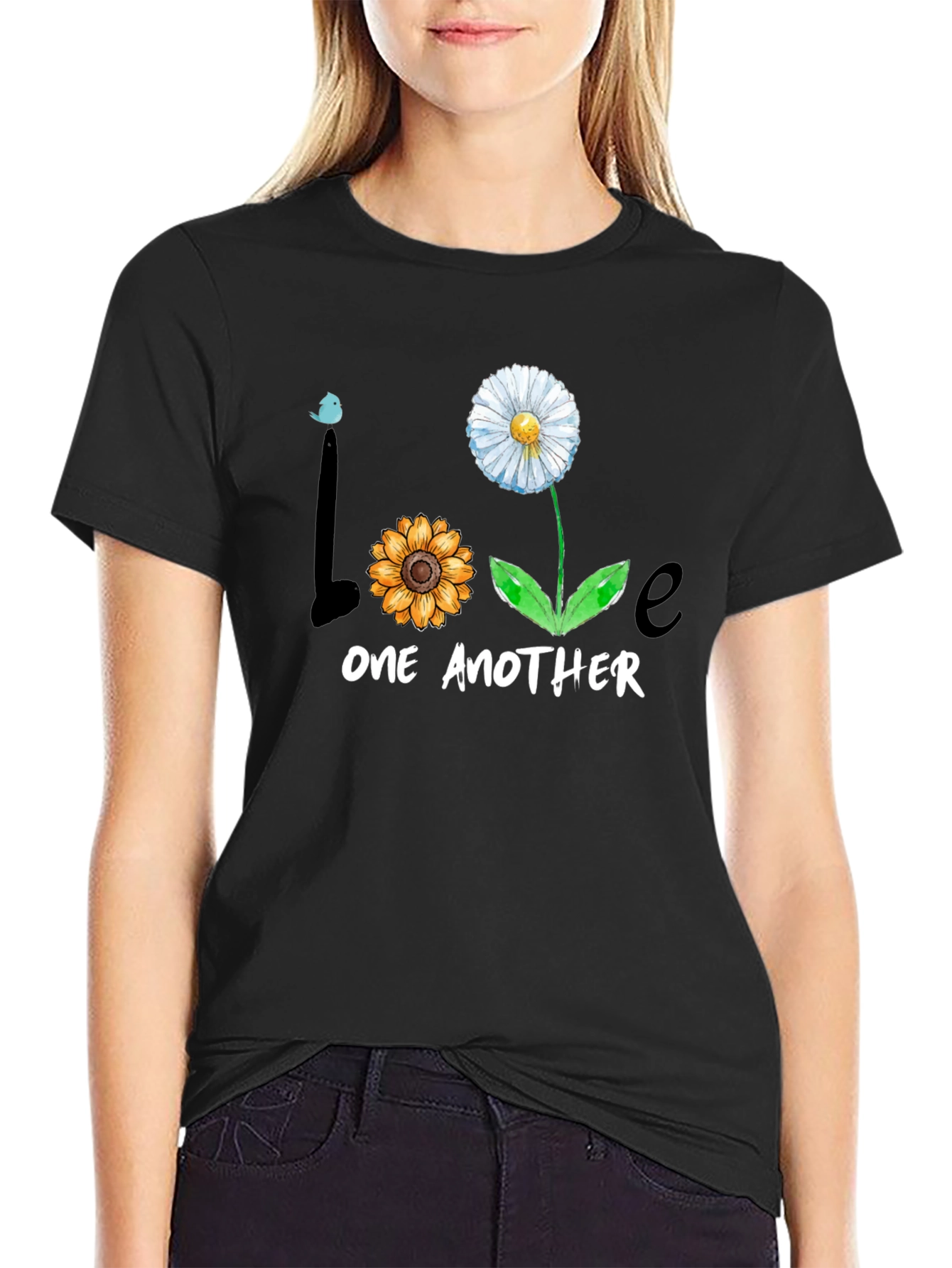 Black Love One Another Floral Graphic Tee - Black view 2