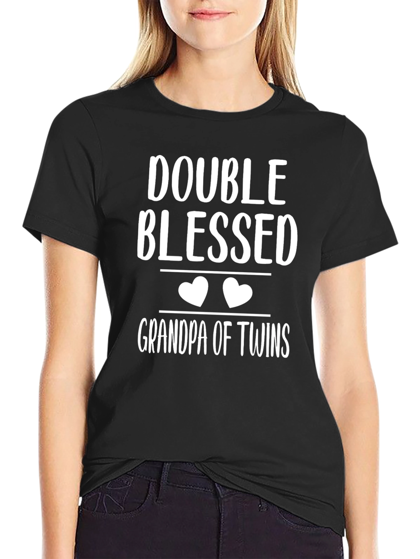 Black Double Blessed Grandpa of Twins Graphic Tee view 2