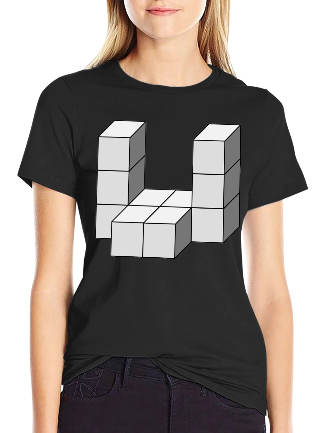 Black Optical Illusion Block T-Shirt - Black view 2