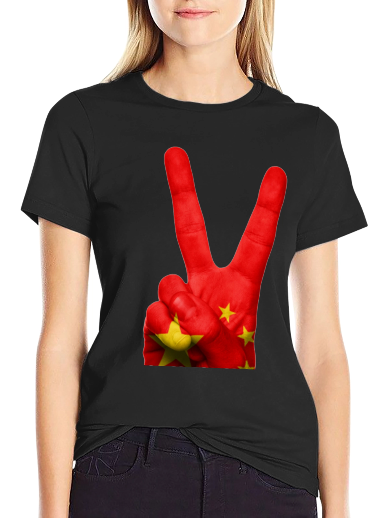 Black China Flag Peace Sign Graphic T-Shirt view 2