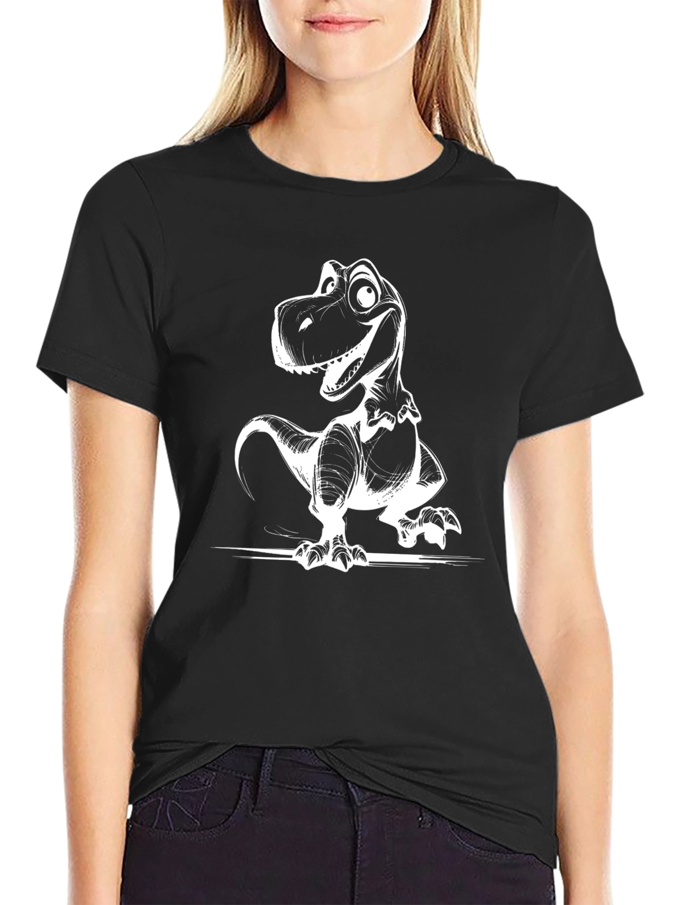 Black Dino T-Shirt - Cartoon Dinosaur Graphic Tee view 2