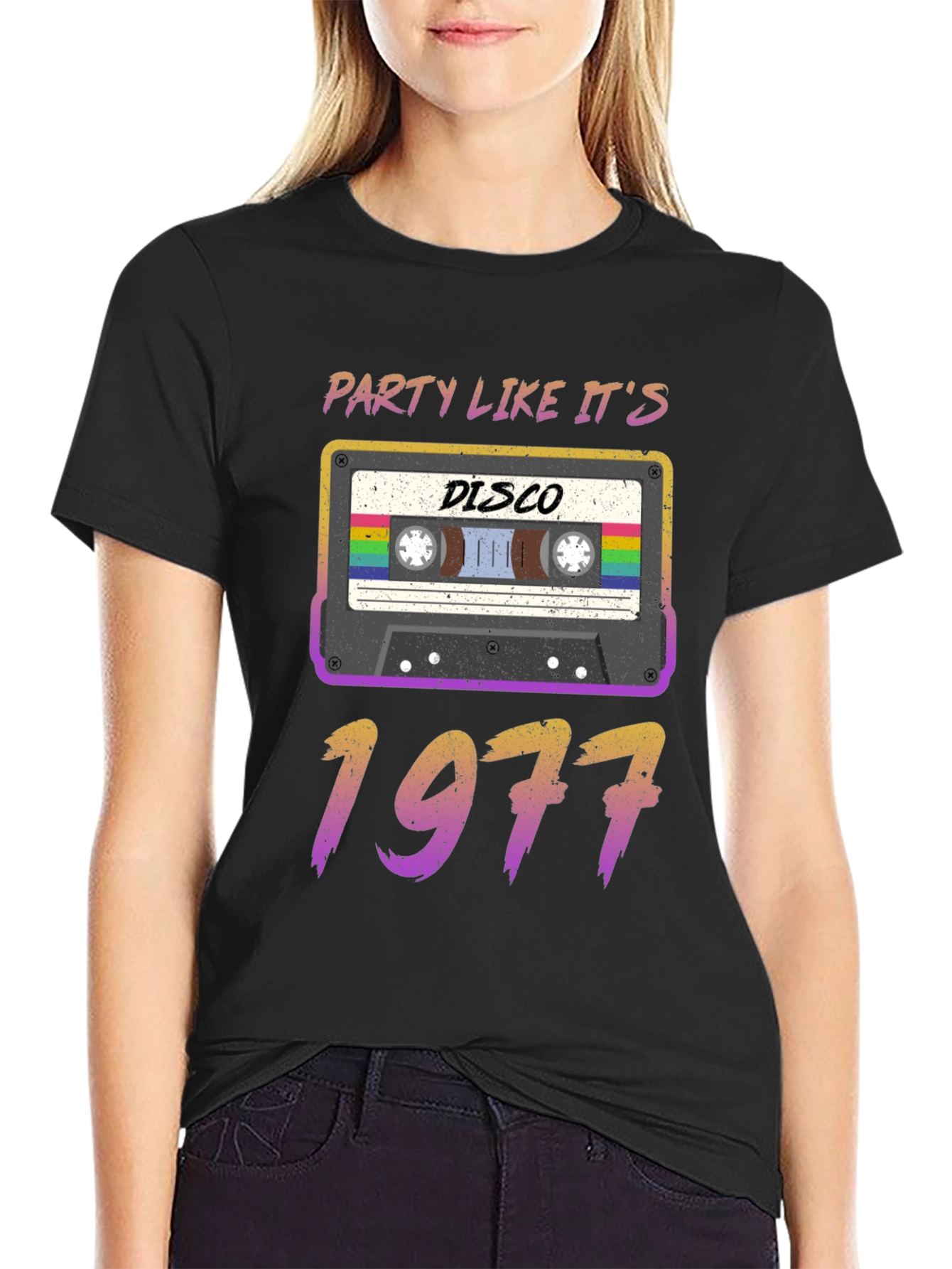 Black Party Like It's 1977 Disco Cassette Tee view 2
