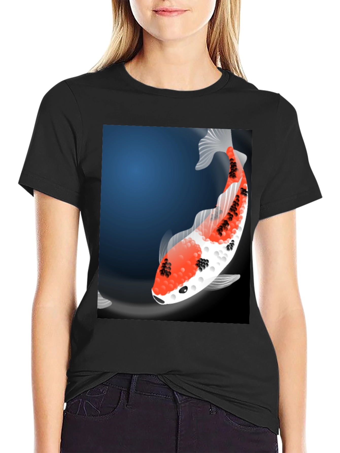 Black Koi Fish Graphic Tee - Black Casual T-Shirt view 2