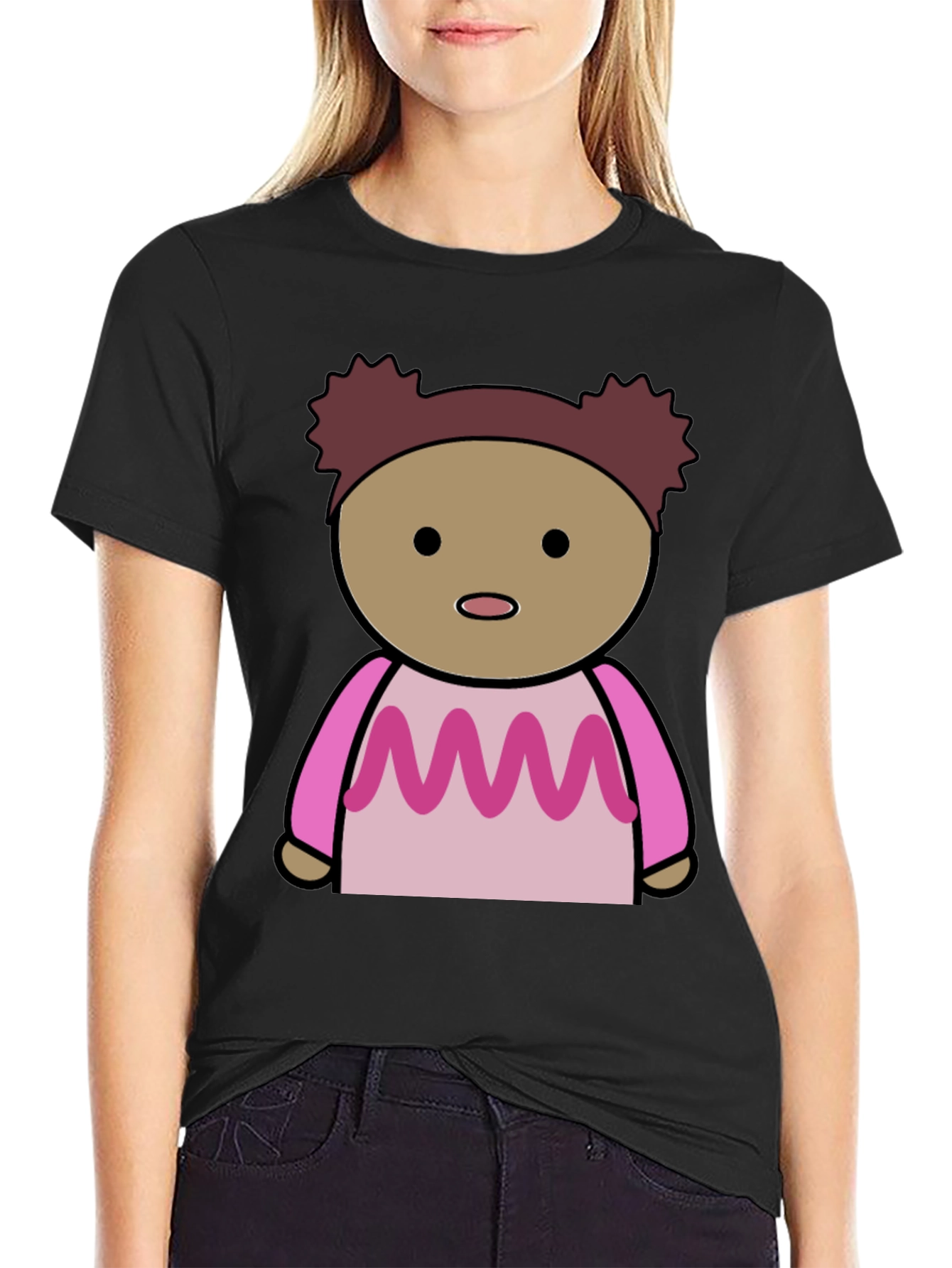 Black Cartoon Character Graphic Tee - Black Cotton Blend view 2