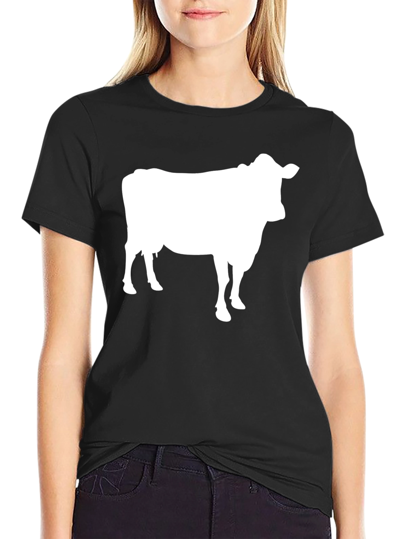 Black Cow Graphic Tee - Black Cotton T-Shirt view 2