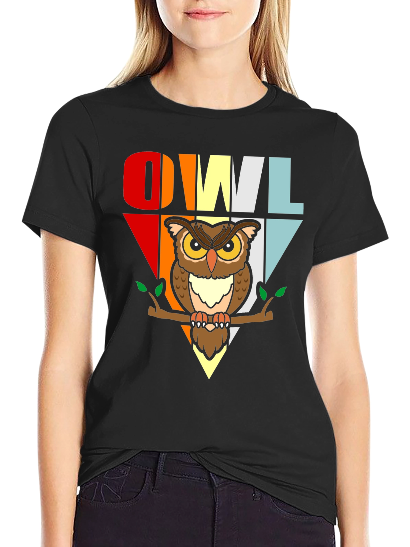 Black Retro Owl T-Shirt - Cute Bird Graphic Tee view 2