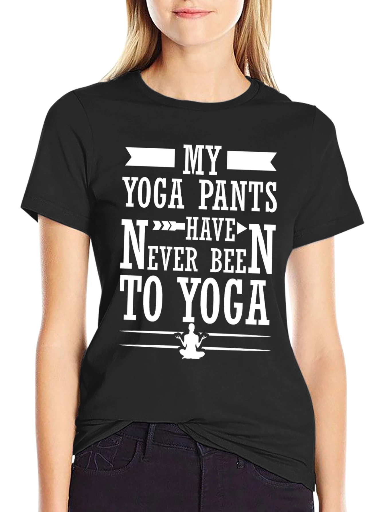 Black Funny Yoga Pants T-Shirt - Never Been To Yoga view 2