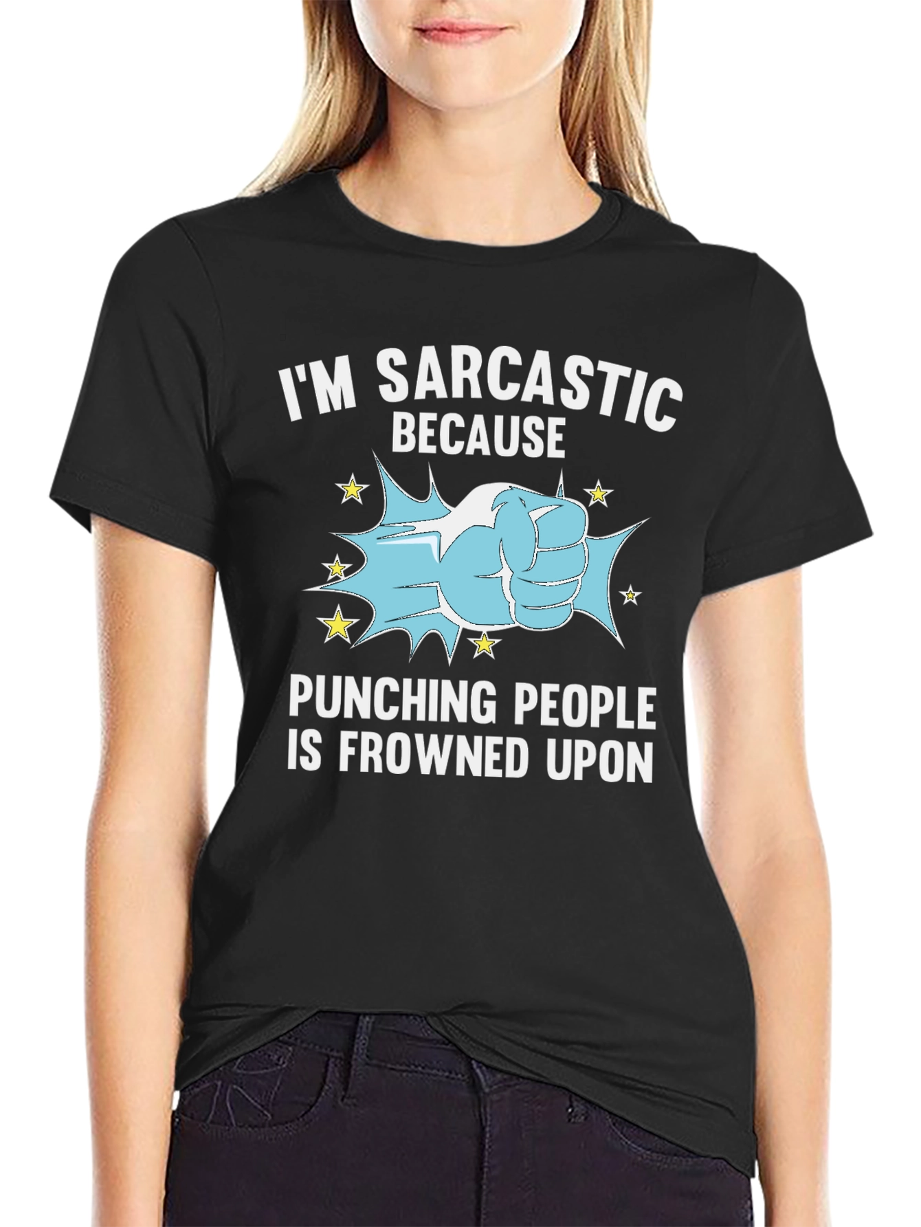 Black Sarcastic Punch T-Shirt: Funny Graphic Tee for Men view 2