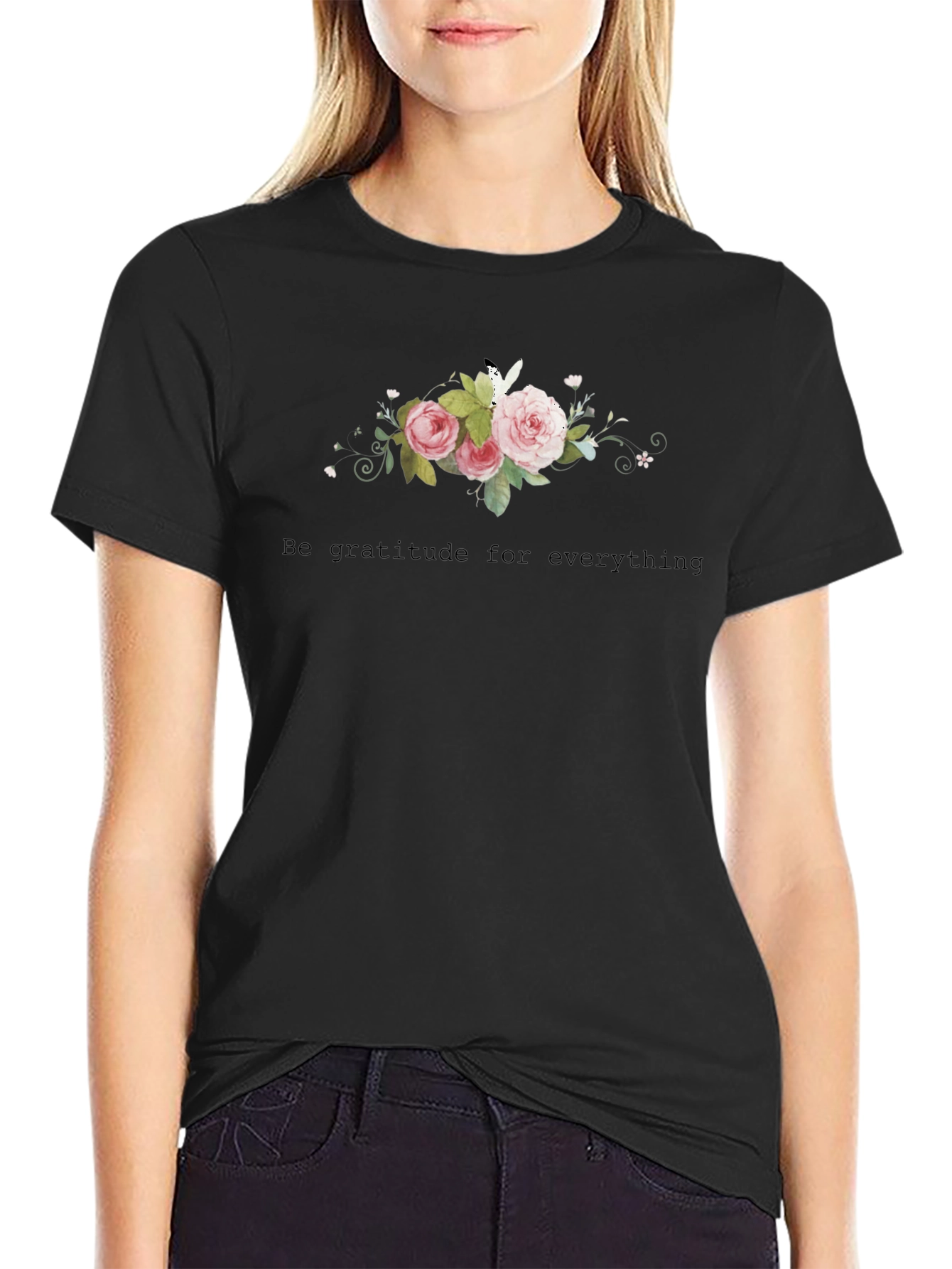 Black Floral Bouquet Graphic Tee - Gratitude Shirt view 2