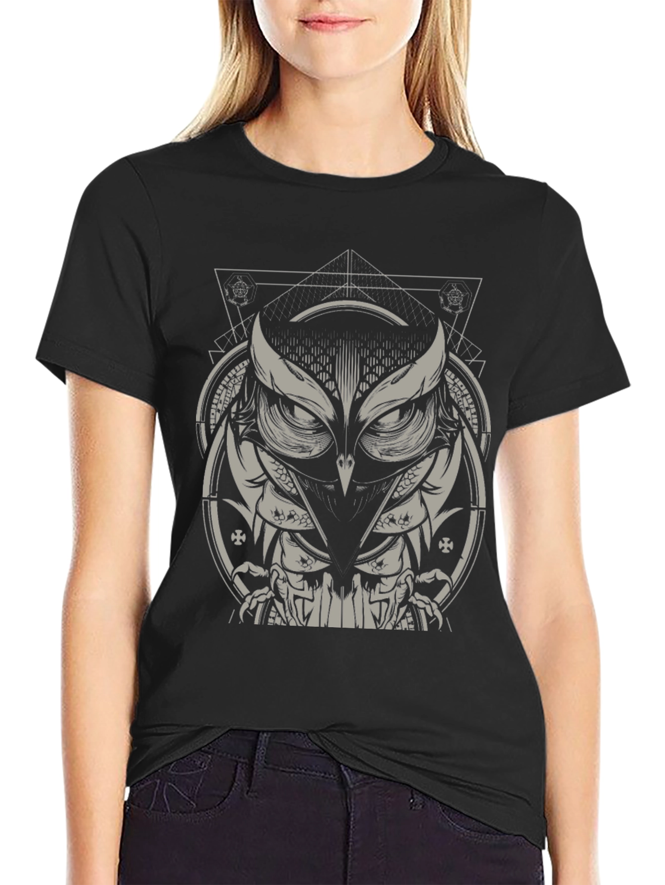 Black Owl Geometric Graphic Tee - Mens Black T-Shirt view 2