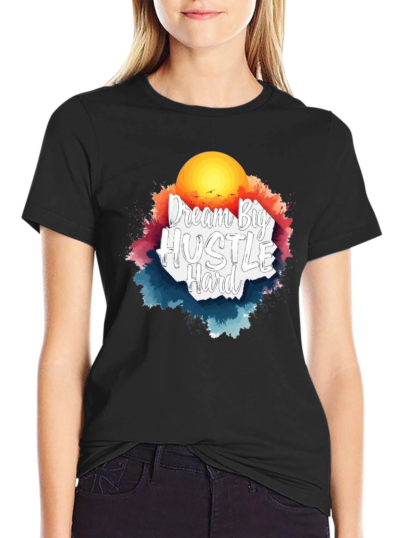 Black Dream Big Hustle Hard Graphic T-Shirt view 2