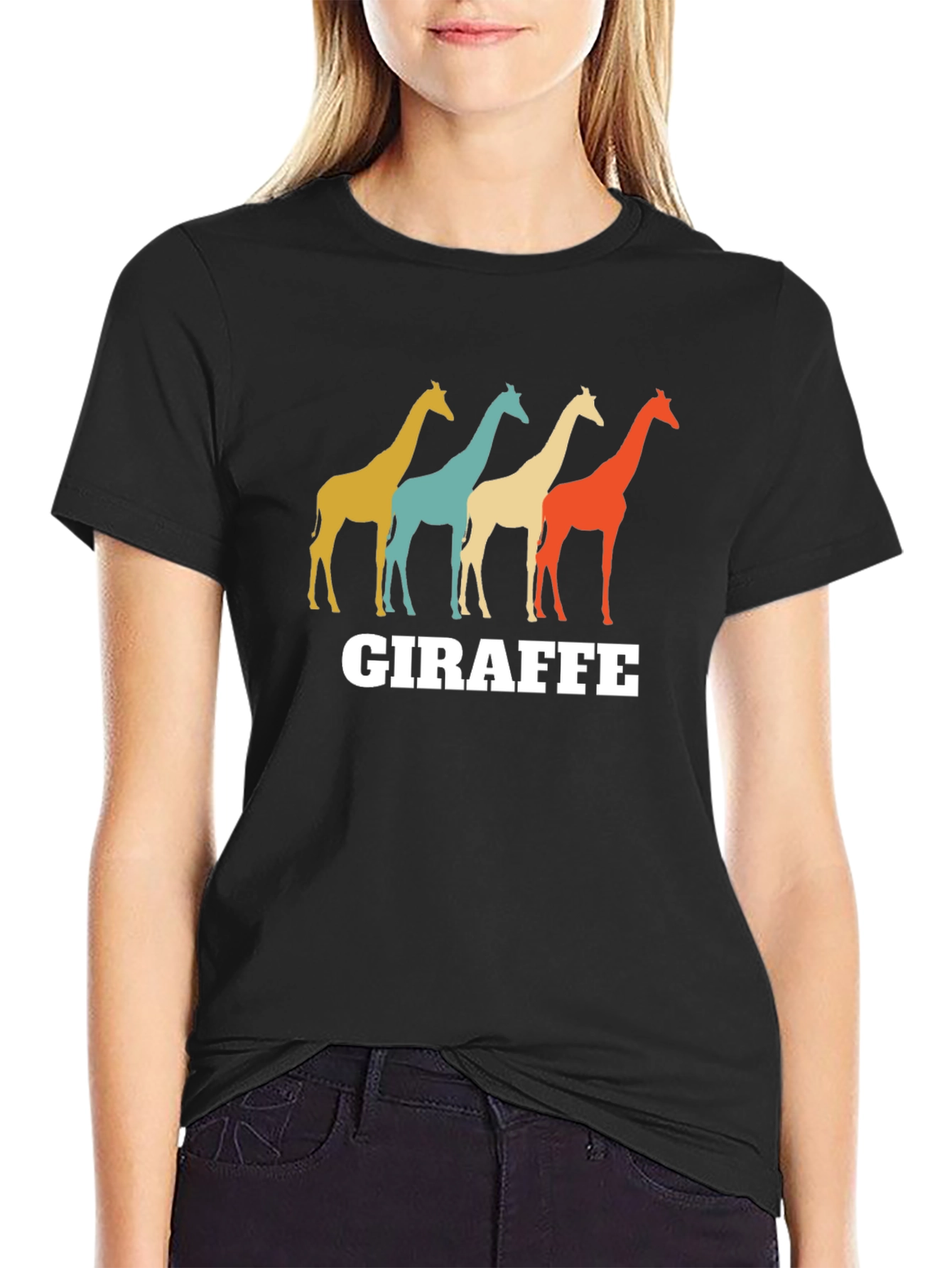 Black Retro Giraffe Graphic T-Shirt - Unisex Crew Neck view 2