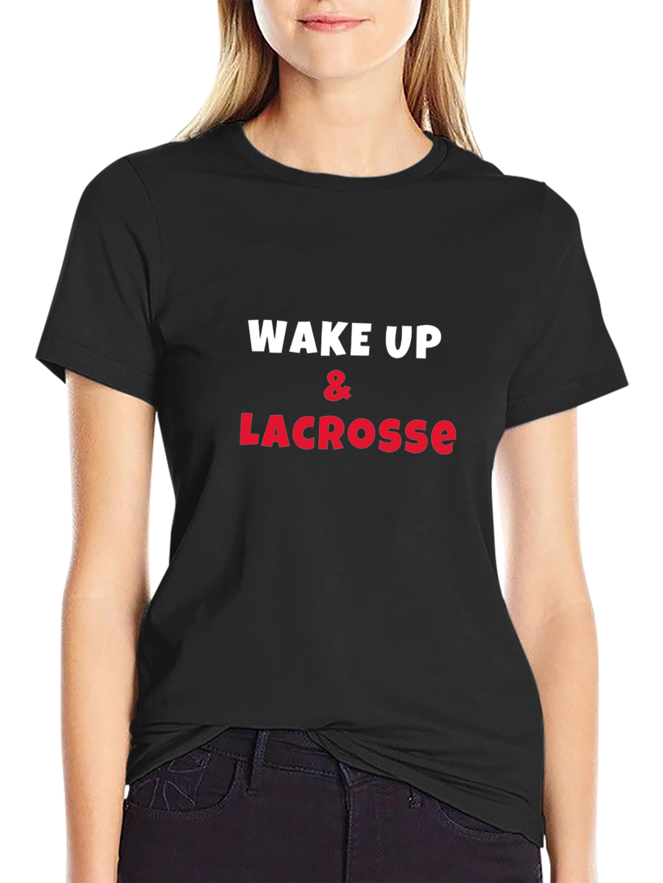 Black Wake Up & Lacrosse Graphic Tee - Soft Cotton view 2