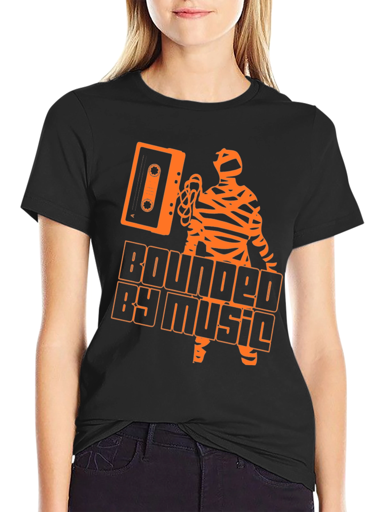 Black Bounded by Music Cassette Tape Mummy Graphic T-Shirt view 2