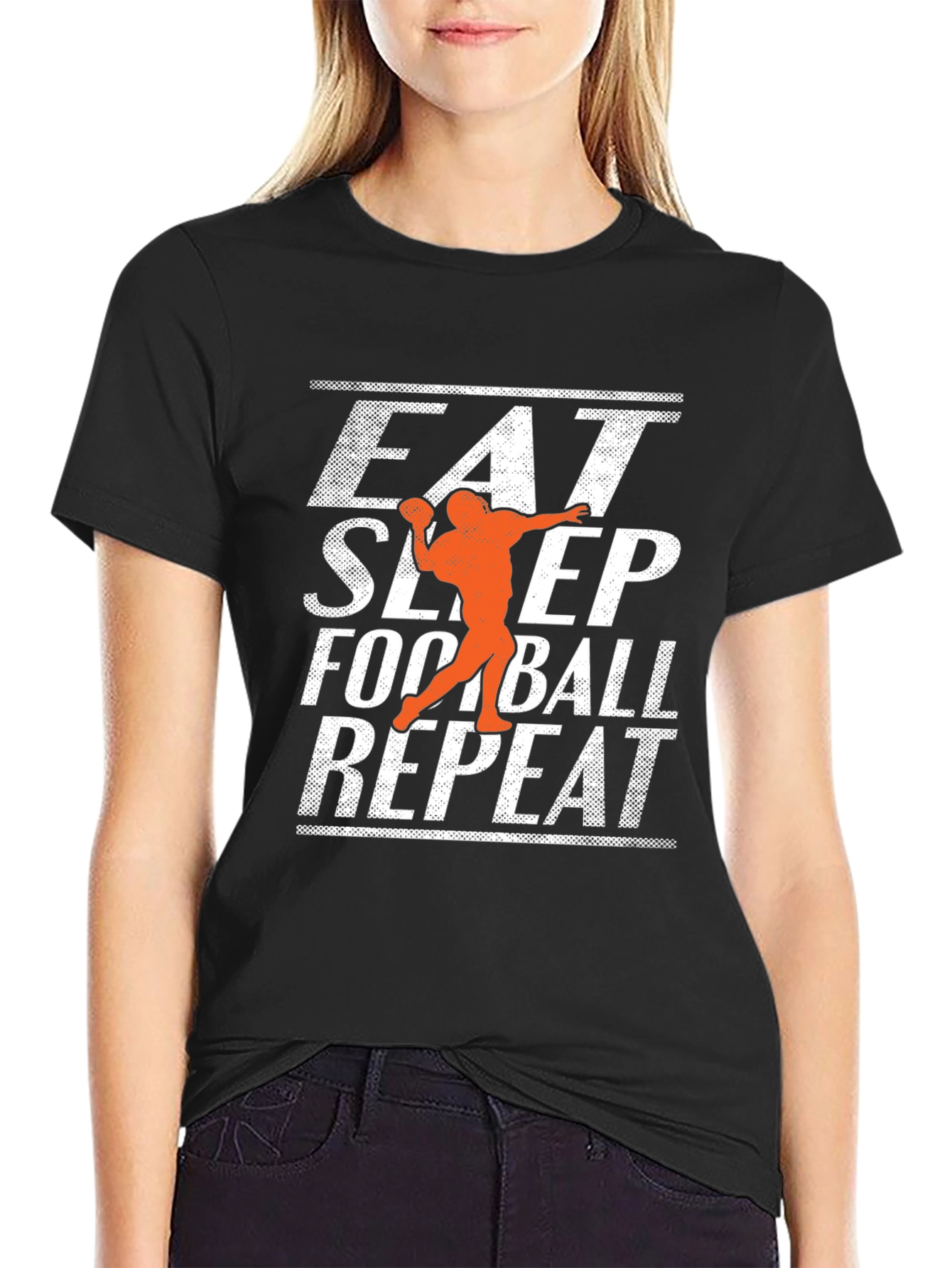 Black Eat Sleep Football Repeat Graphic Tee - Black Cotton T-Shirt view 2