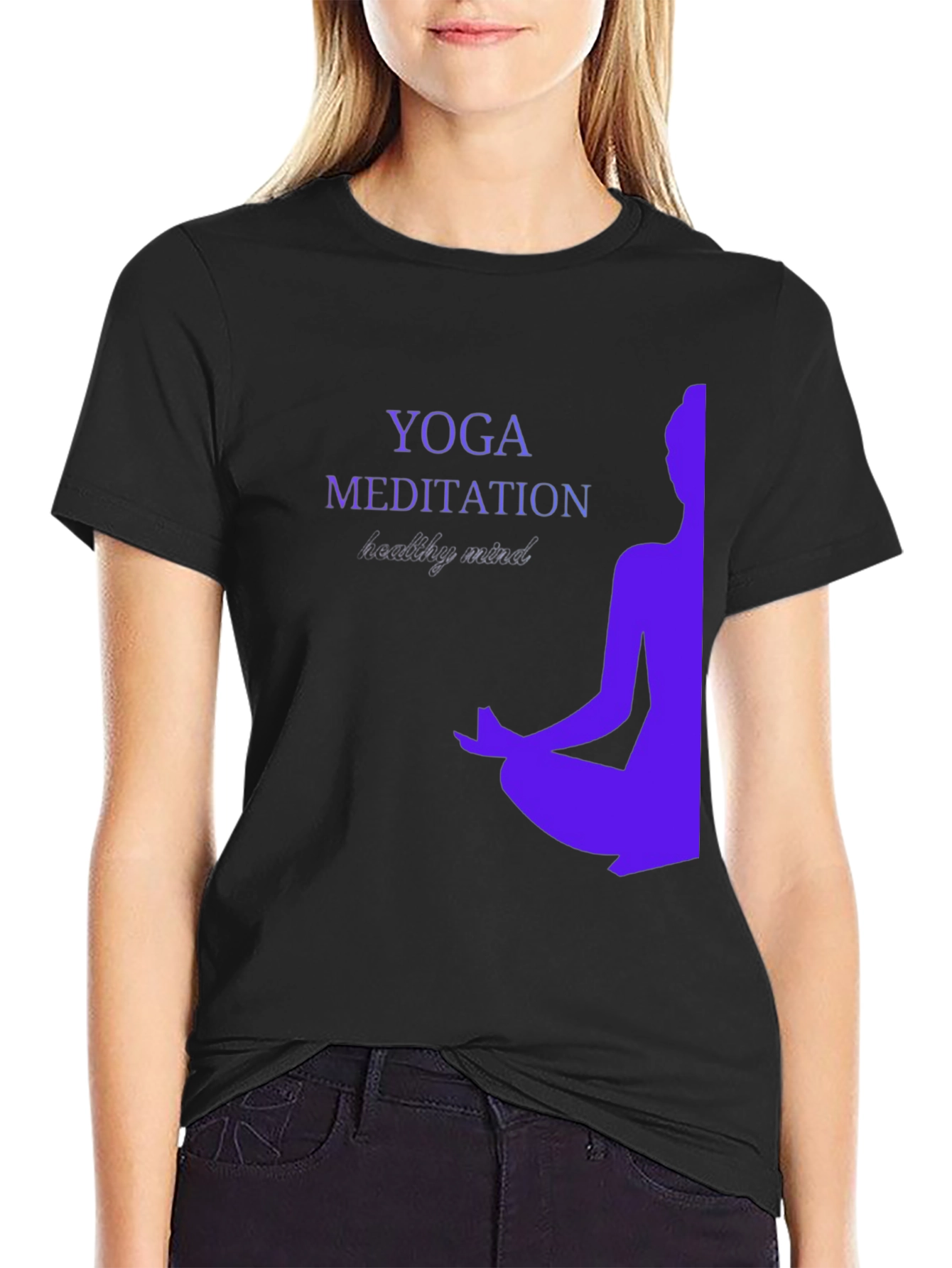 Black Yoga Meditation T-Shirt - Healthy Mind Design view 2