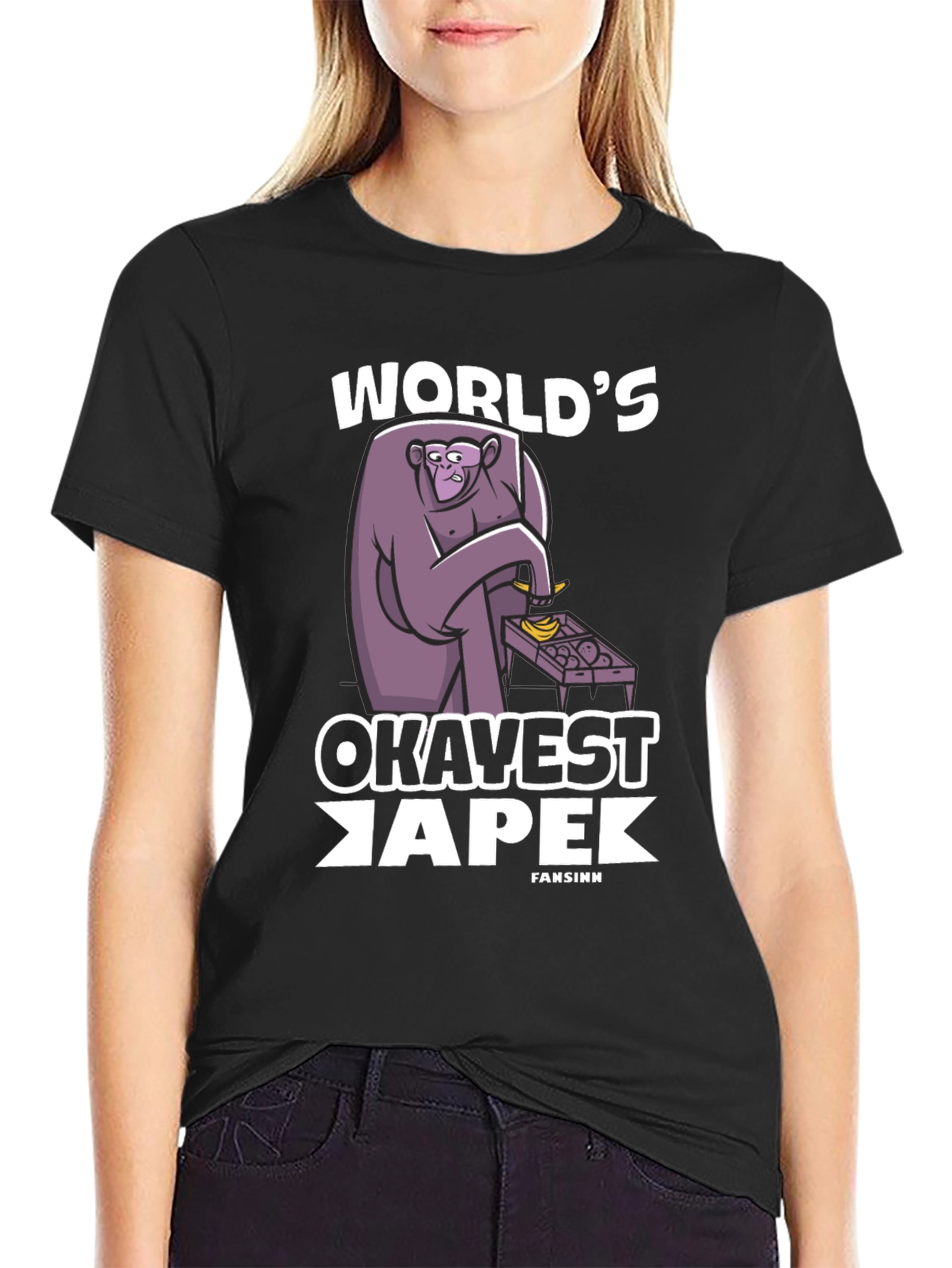 Black World's Okavest Ape T-Shirt - Funny Monkey Tee view 2