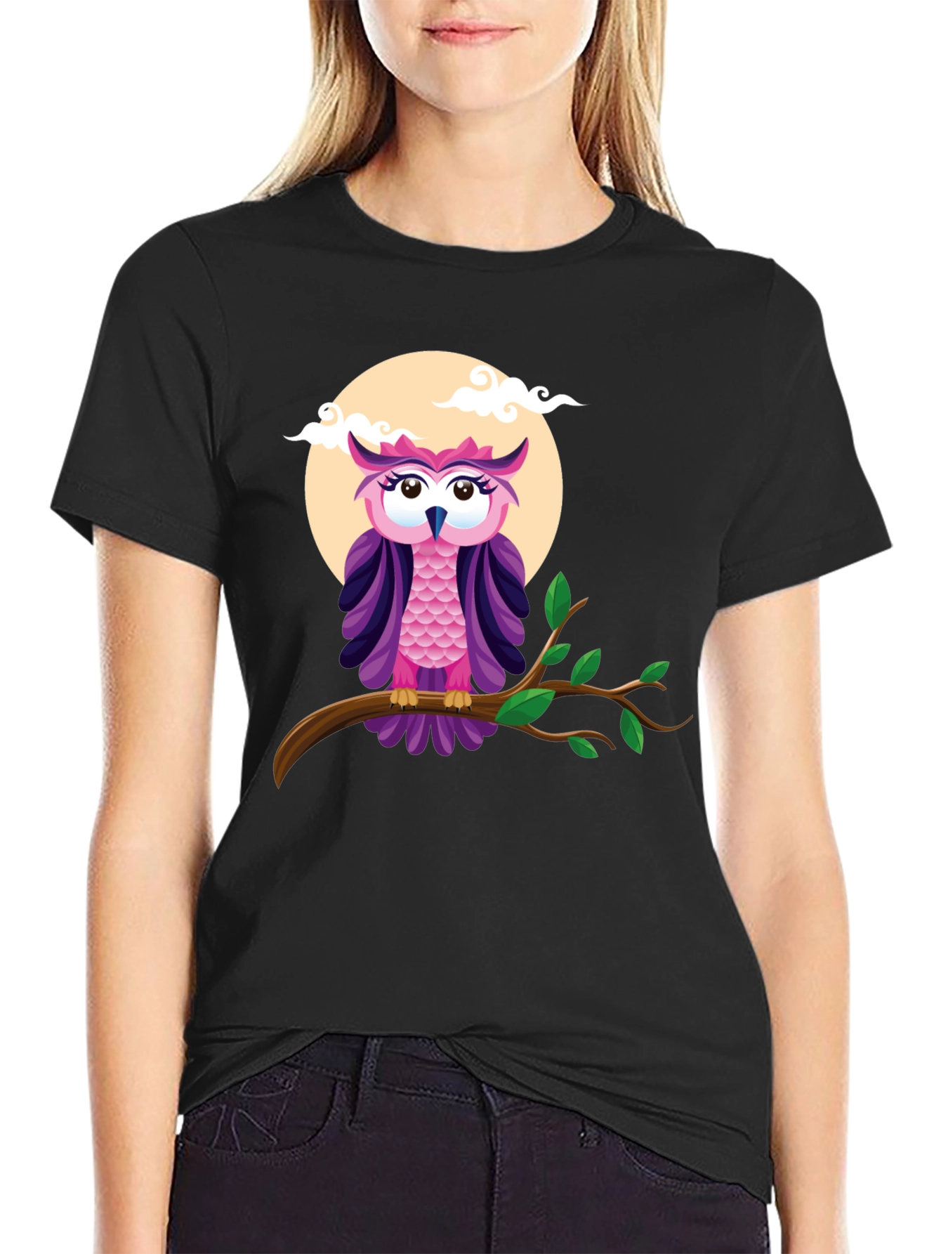 Black Owl on Branch Graphic Tee - Black view 2